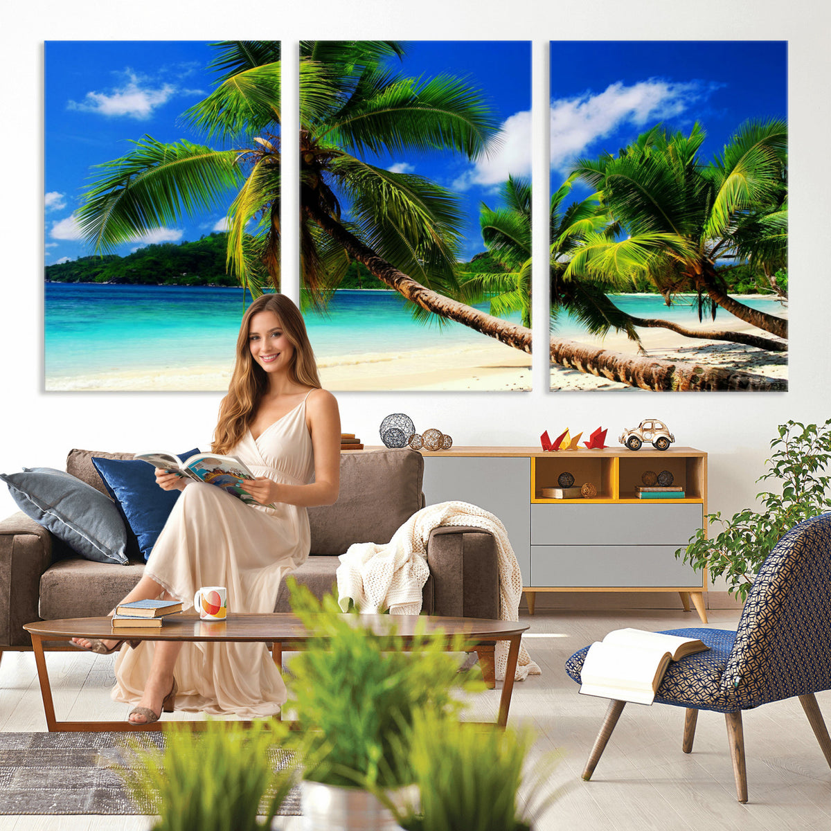 67049818-MGV-CV-36X24 - Tropical Island Coconut Palm Trees Wall Art Canvas Print - Turquoise Beach Print for Lake Home Decor