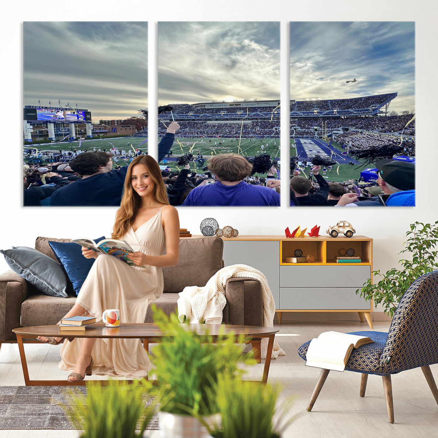 400867JMU-MGV-CV-36X24 - JMU Stadium Wall Art Canvas Print for Game Room Decor - James Madison University Stadium