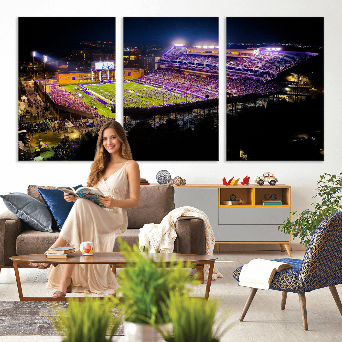 400867JMU2-MGV-CV-36X24 - JMU Stadium Wall Art Canvas Print for Game Room Decor - James Madison University Stadium