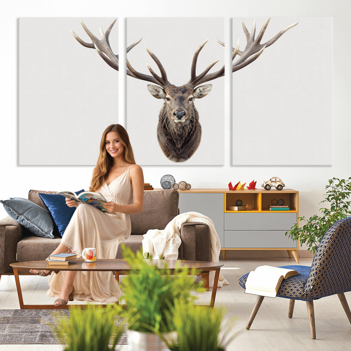 840173GY-MGV-CV-36X24 - Majestic Red Deer Canvas Wall Art – Stag Antlers Horns Print, Wildlife Hunting Poster, Rustic Cabin Lodge Decor