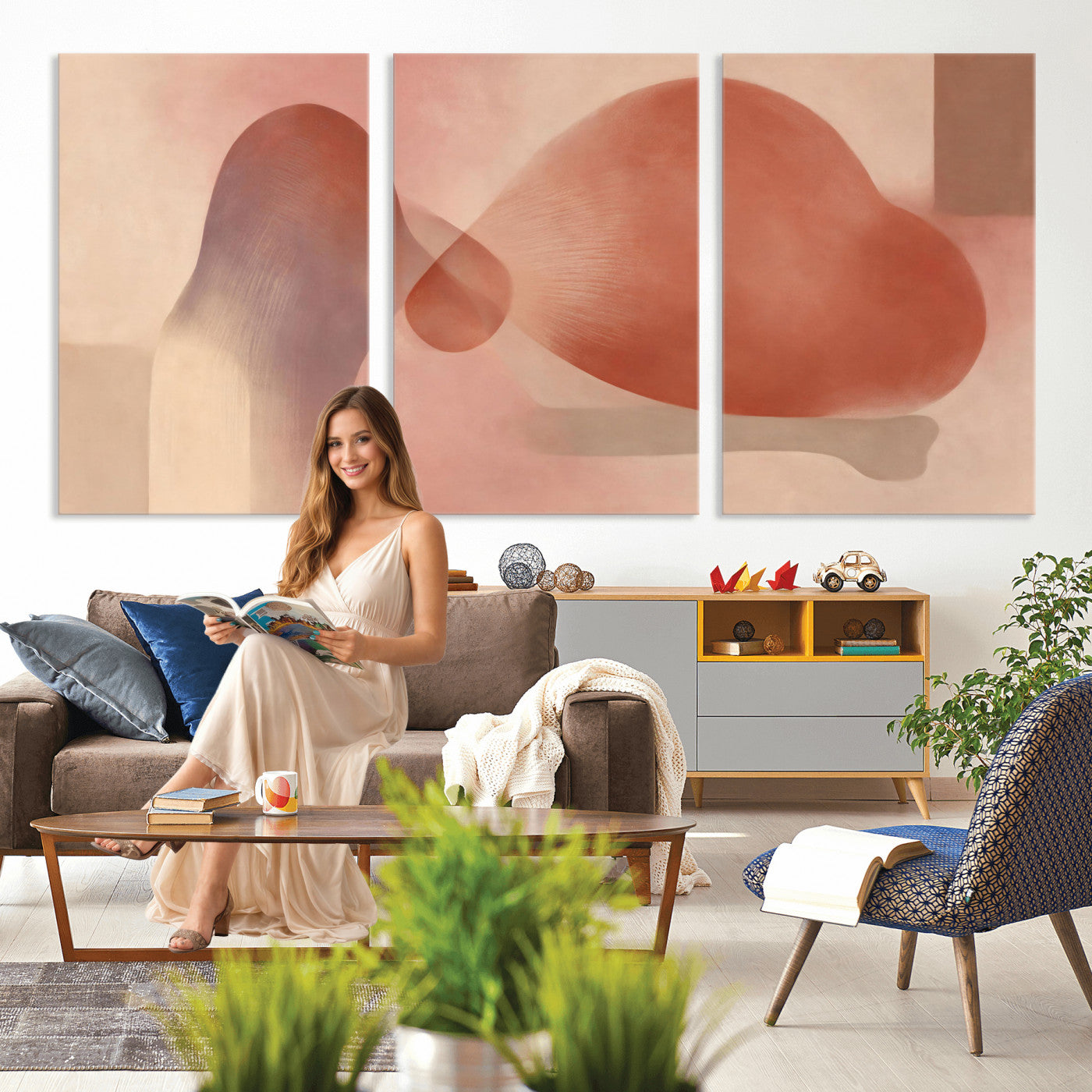 85110643-MGV-CV-36X24 - Vinna Begin Calin Biomorphic Abstract Wall Art Canvas Print, Terracotta Pink Organic Shapes Art Painting Print