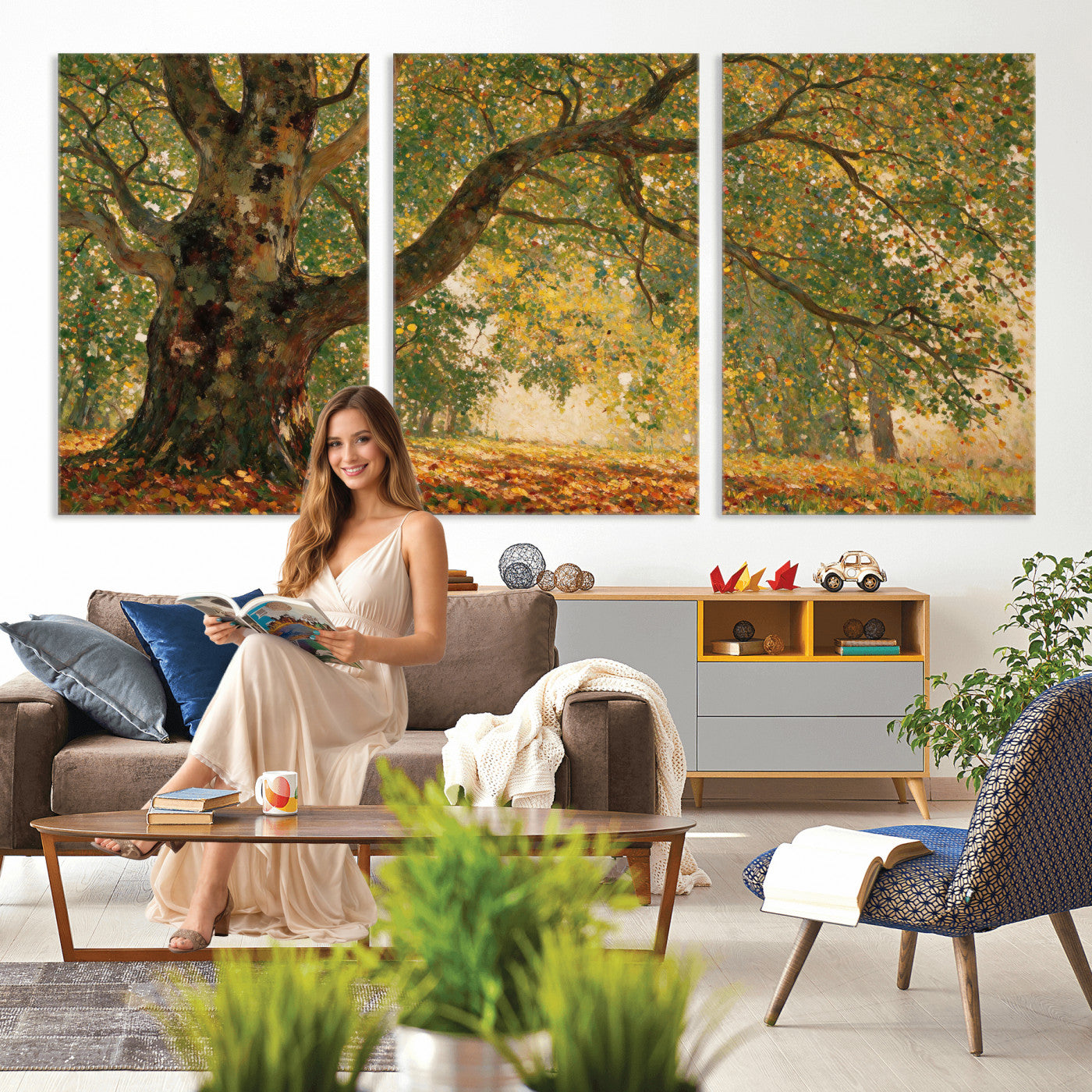 52555601-MGV-CV-36X24 - Claude Monet Style The Bodmer Oak Fontainebleau Forest Wall Art Canvas Print, Autumn Landscape Painting Print