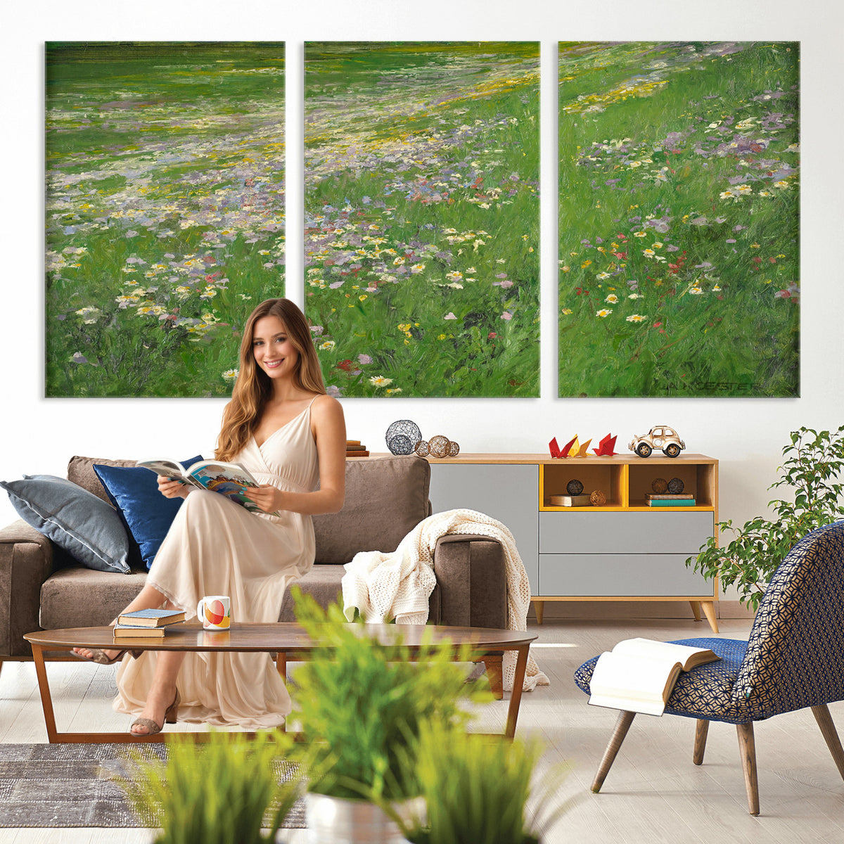 63535040-MGV-CV-36X24 - Alexander Koester Flower Meadow Canvas Wall Art, Vintage Landscape Print