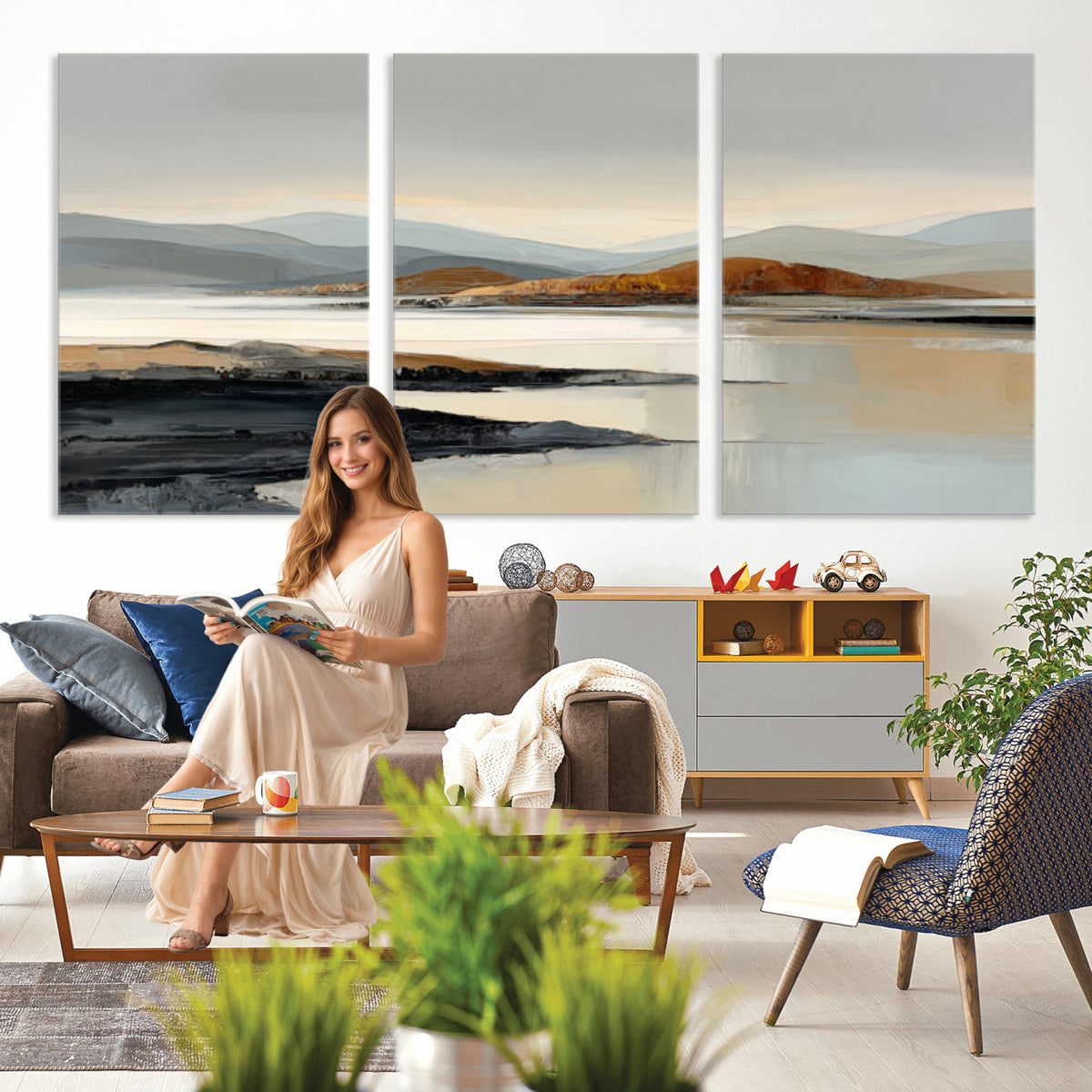 56450386-MGV-CV-36X24 - Modern Abstract Landscape Canvas Wall Art, Minimalist Nature Printing
