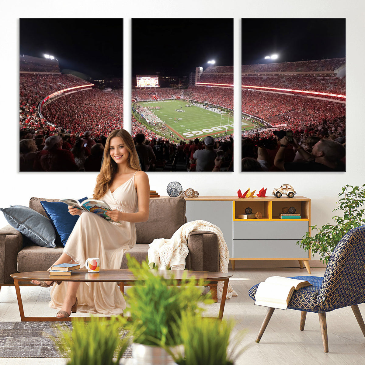 50587166-_Poster-30x20 - Sanford Stadium Georgia Bulldogs Canvas Print 3 Piece Framed Wall Art Extra Large Floating Frame Sports Poster Made in USA