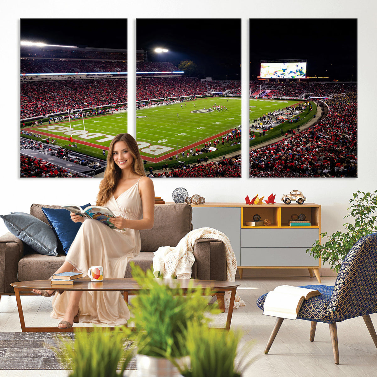 73520603-_Poster-30x20 - Georgia Bulldogs Sanford Stadium Canvas Print 3 Piece Framed Wall Art Extra Large Floating Frame Nature Poster Made in USA