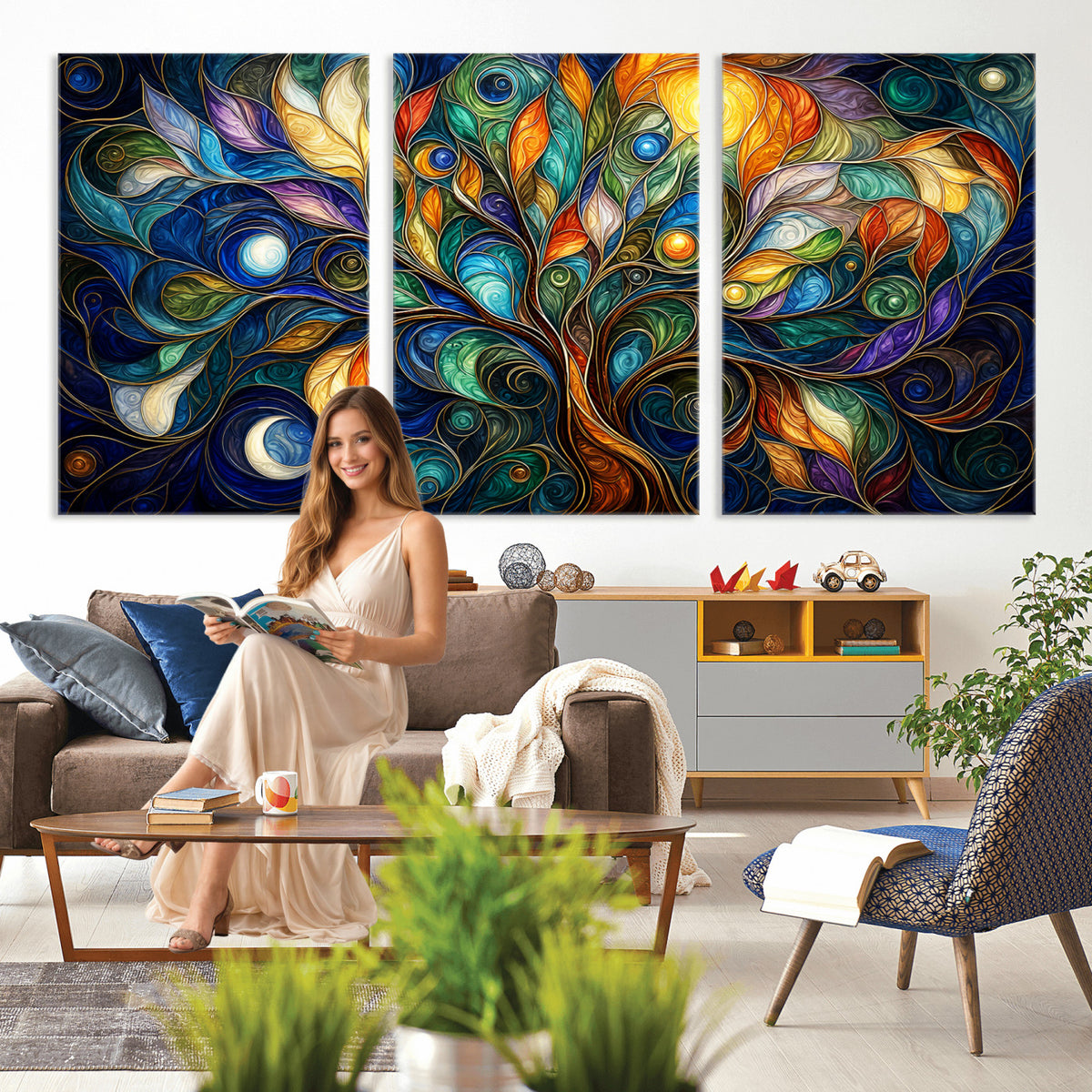 60127105-MGV-CV-36X24 - Psychedelic Tree Of Life Wall Art - Vibrant Swirl Cosmic Nature Decor