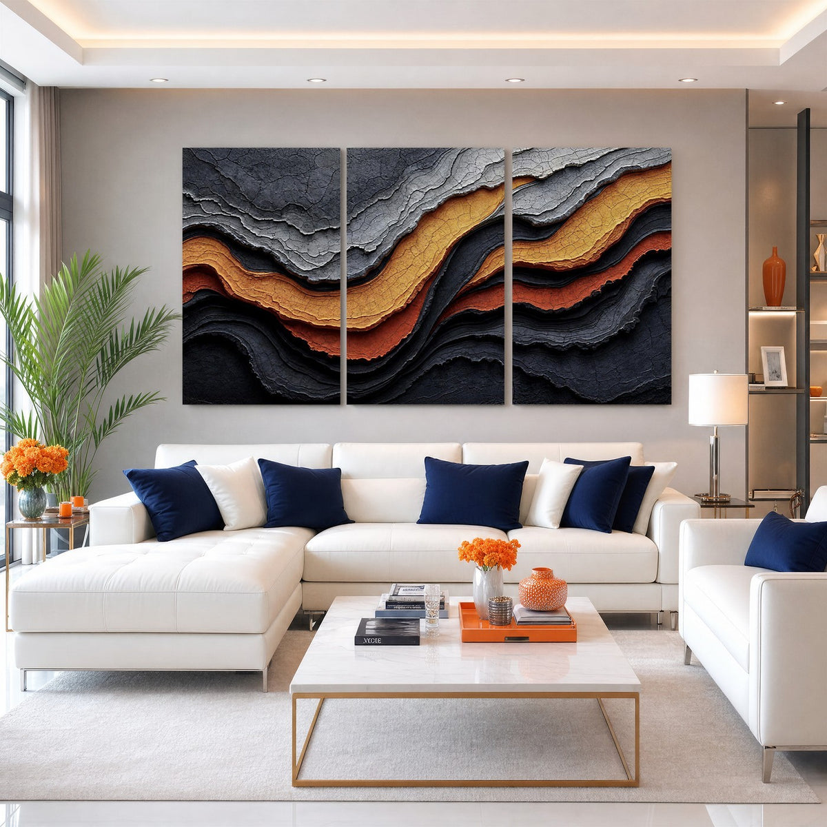 59852489-_Poster-30x20 - Abstract Waves Canvas Wall Art - Modern Terracotta and Charcoal Gray Print