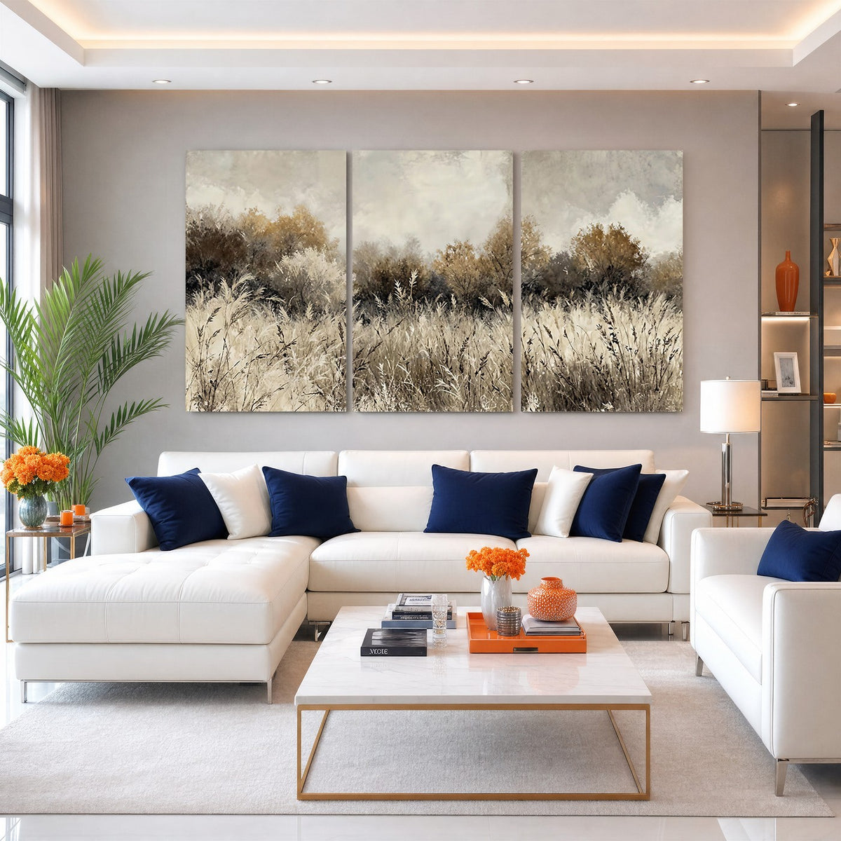 53959945-_Poster-30x20 - Muted Neutral Forest Landscape Canvas Wall Art - Vintage Rustic Wildflower Meadow Print