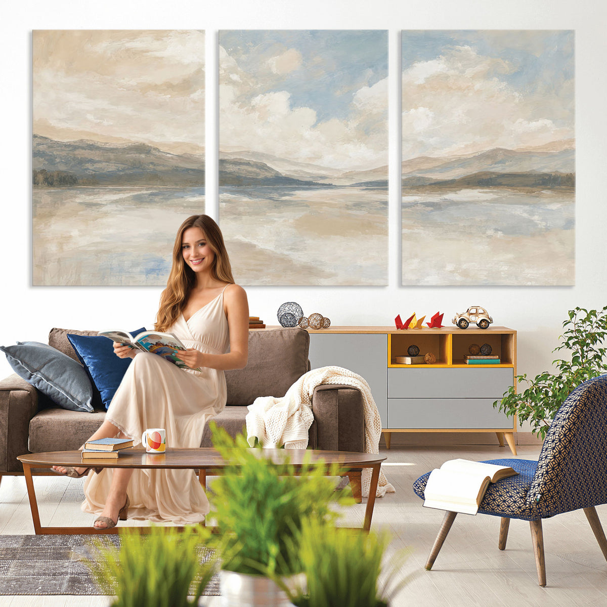 12998065-MGV-CV-36X24 - Serene Mountain and Lake Landscape Canvas Wall Art