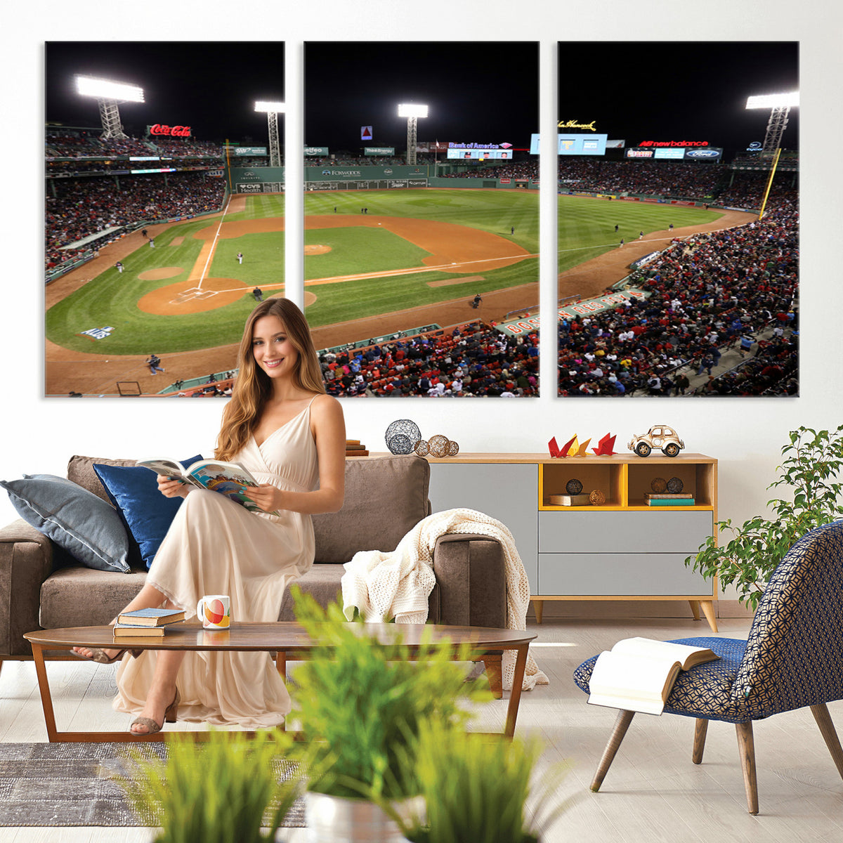 86945D-MGV-CV-36X24 - Fenway Park Boston Red Sox Baseball Stadium Wall Art Canvas Print for Gift Baseball Lover MLB Wall Art College Dorm Wall Decor Baseball Gift