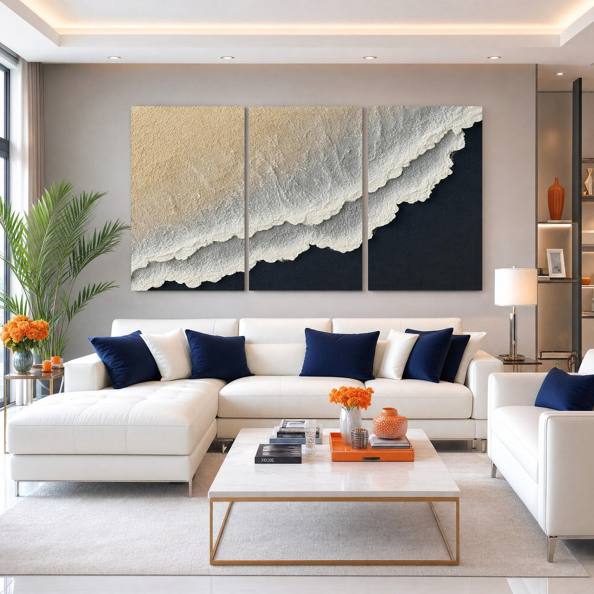 32969959-MGV-CV-24X16 - Abstract Ocean Wave Canvas Wall Art, Coastal Beach Wall Decor for Living Room