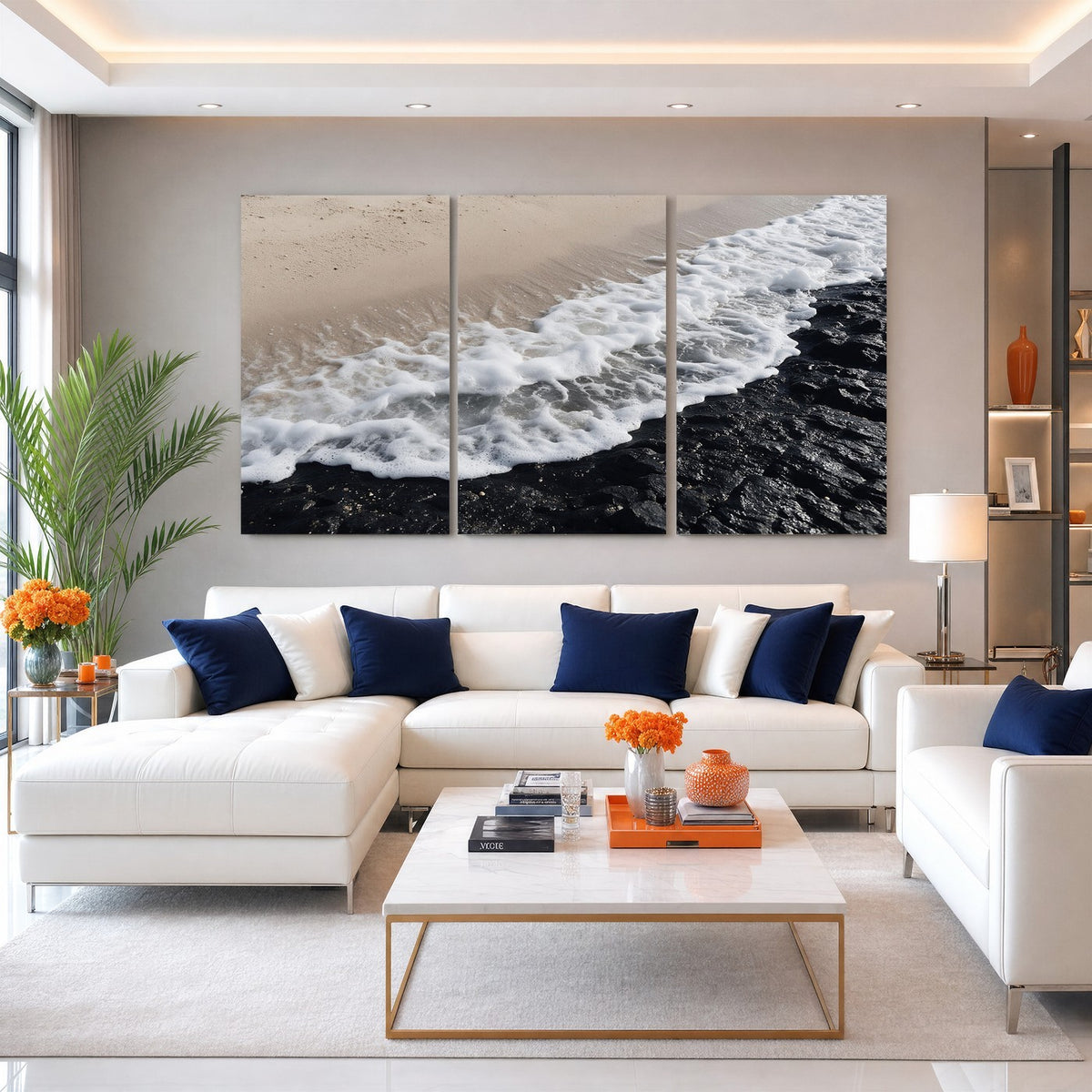 27448606-MGV-CV-24X16 - Ocean Wave Foam on Black Lava Rock Beach Canvas Wall Art Print