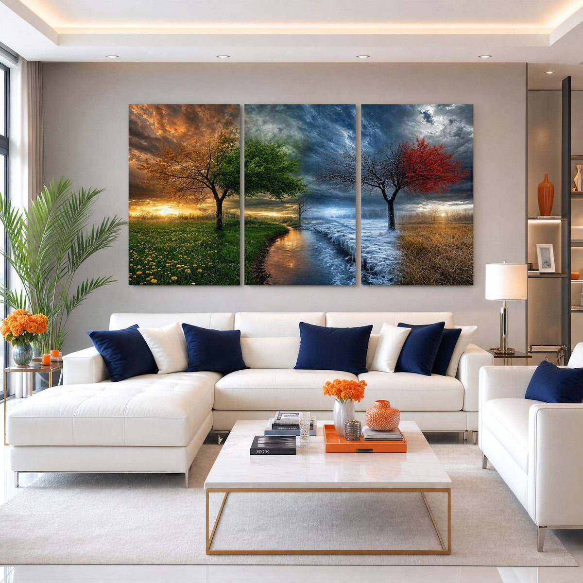 61895574-MGV-CV-24X16 - Four Seasons Tree Canvas Wall Art, Nature Landscape Canvas Print for Living Room