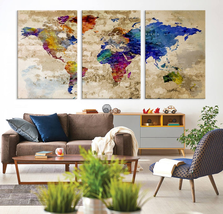 Watercolor World Map Canvas Print World Map Wall Art Great Design Great Gift Idea