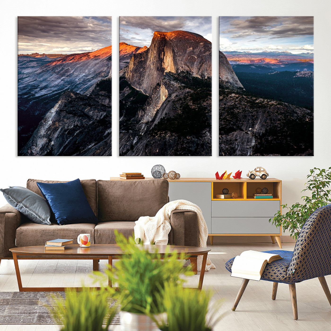 20714-MGV-CV-36X24-Half Dome Wall Art Print - Yosemite Majestic Triptych Landscape Print – National Park Nature Decor for Living Room or Office – Ready to Hang