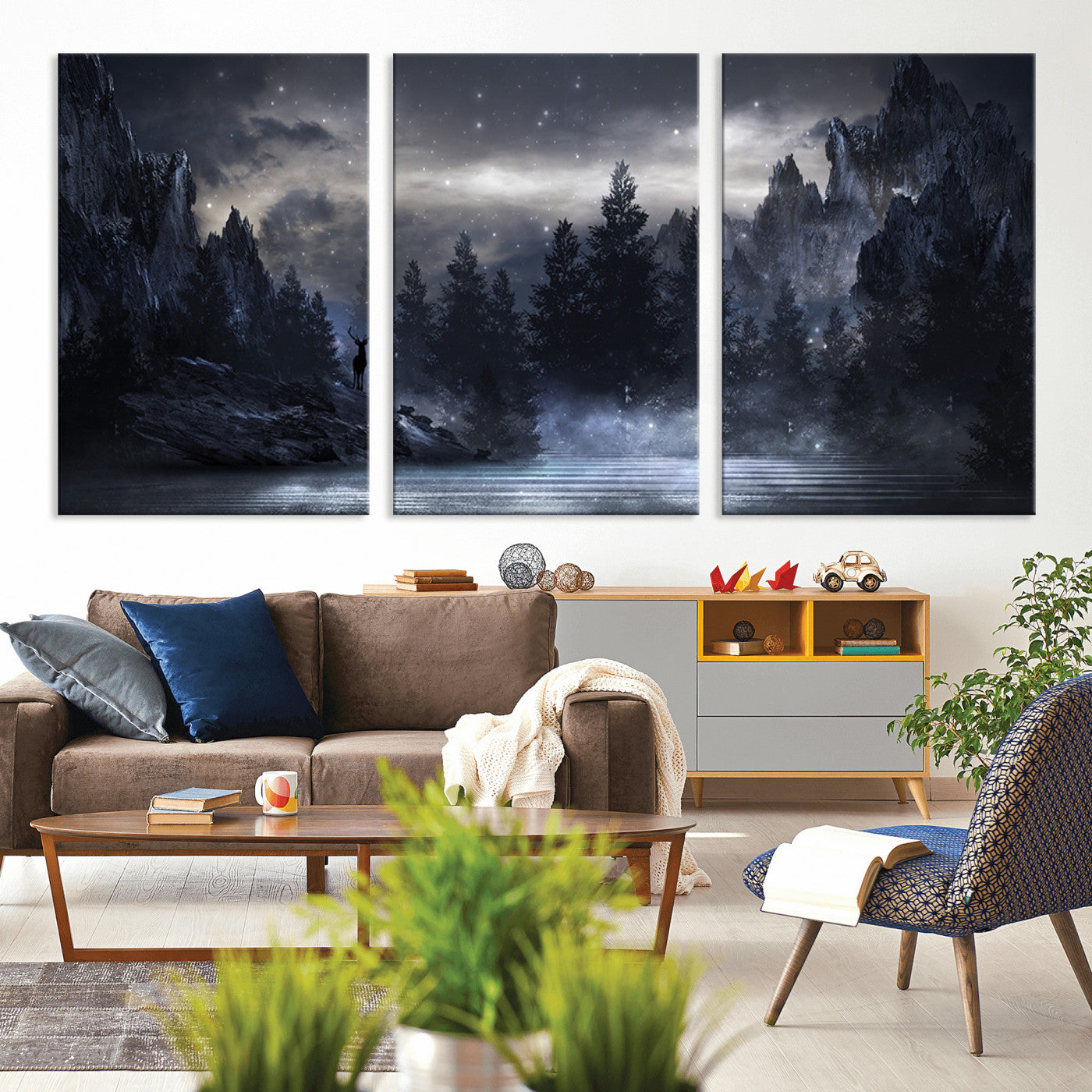 MGV-CV-60X30-3P - Night Landscape and Trees Wall Art Canvas Print