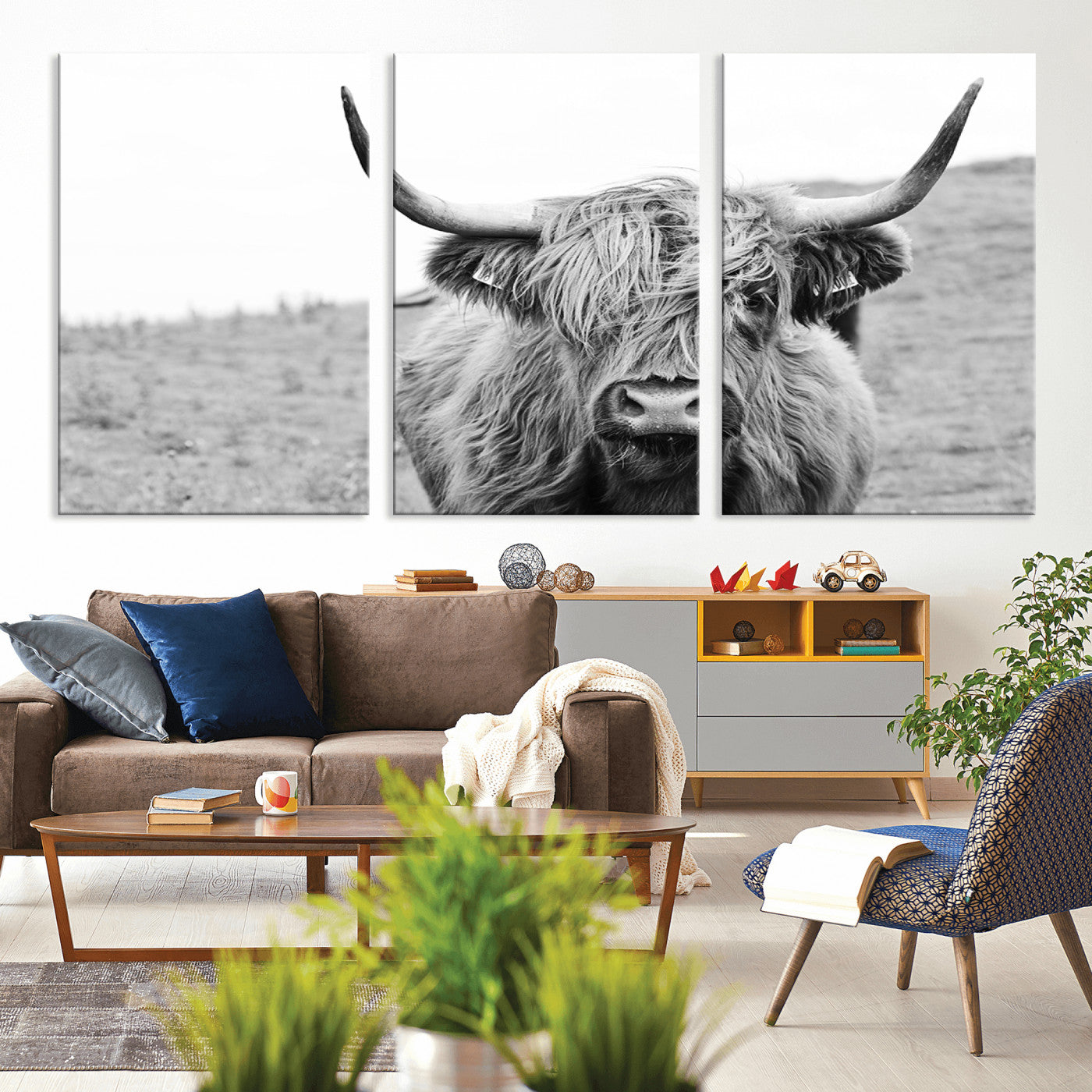 16248-MGV-CV-36X24-Newfoundland Cow Art Wall Art, Black White Cow Art Wall Art Canvas Print