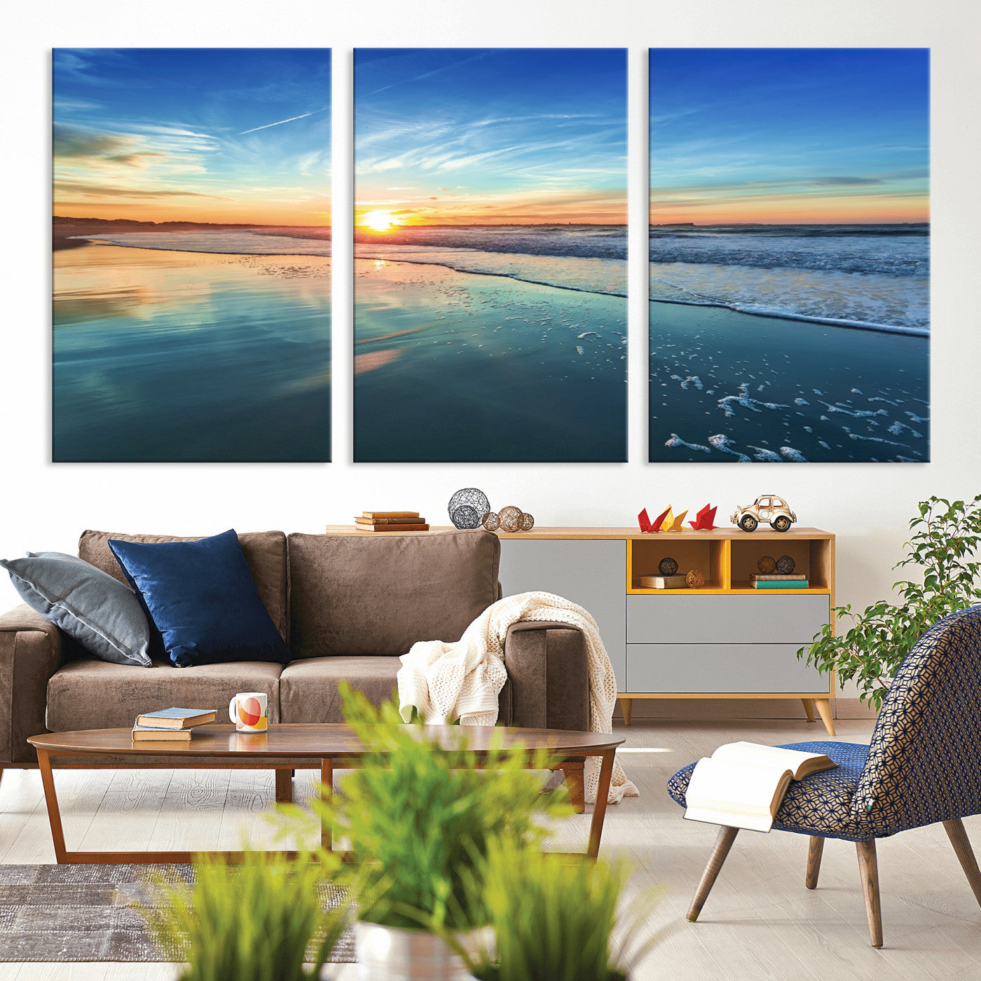 MGV-CV-60X30-3P - Blue Sky and Beach Wall Art Canvas Print