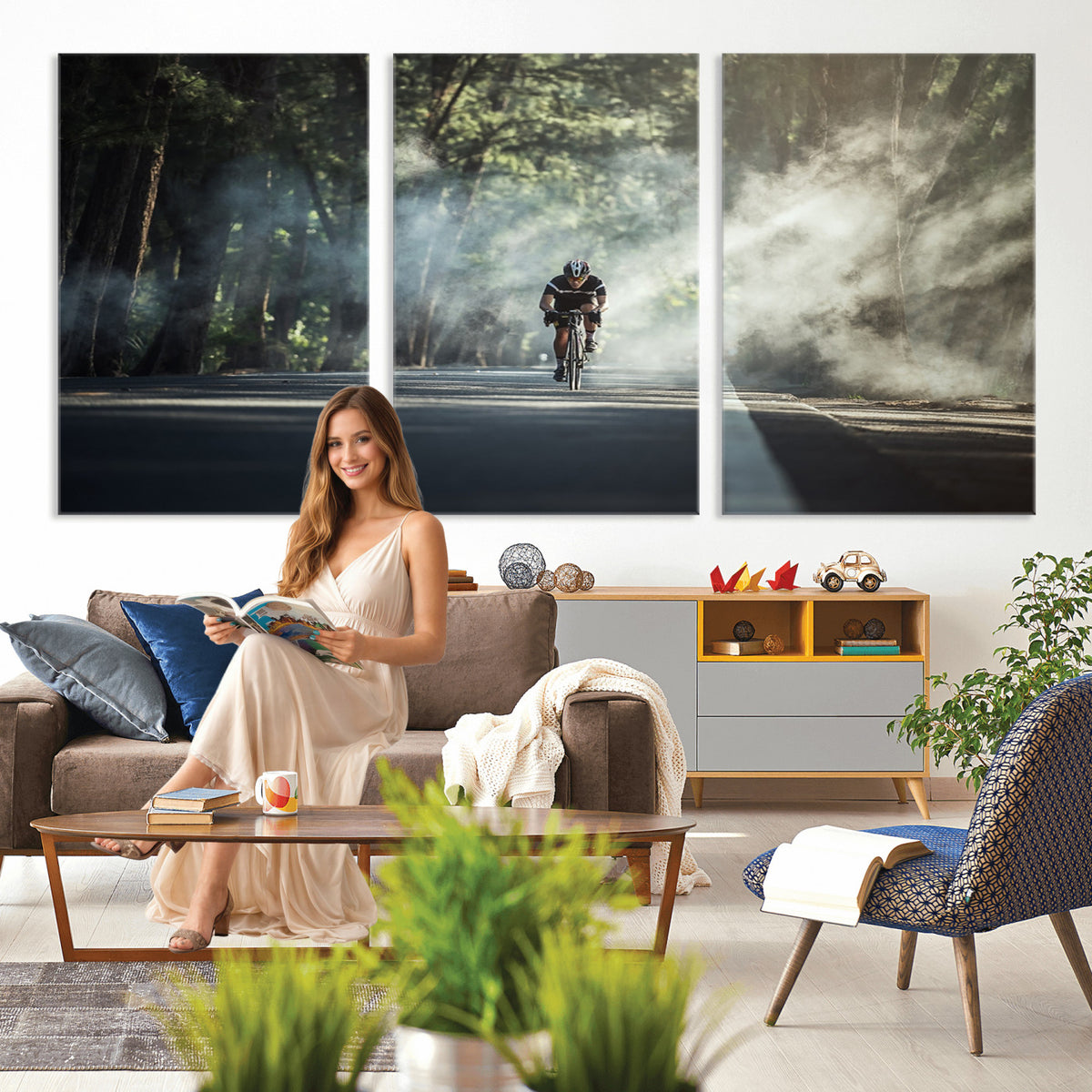 60298-MGV-CV-36X24 - Cycling Road Bike in the Morning, Cycling Road Bike Canvas Print