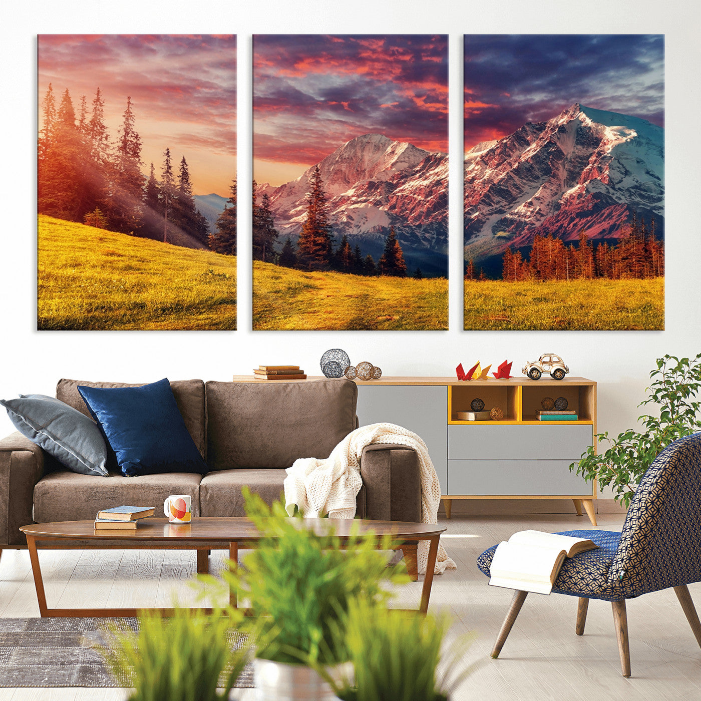 48448-MGV-CV-36X24-Mountain and Daylight Red Sunset Wall Art Canvas Print