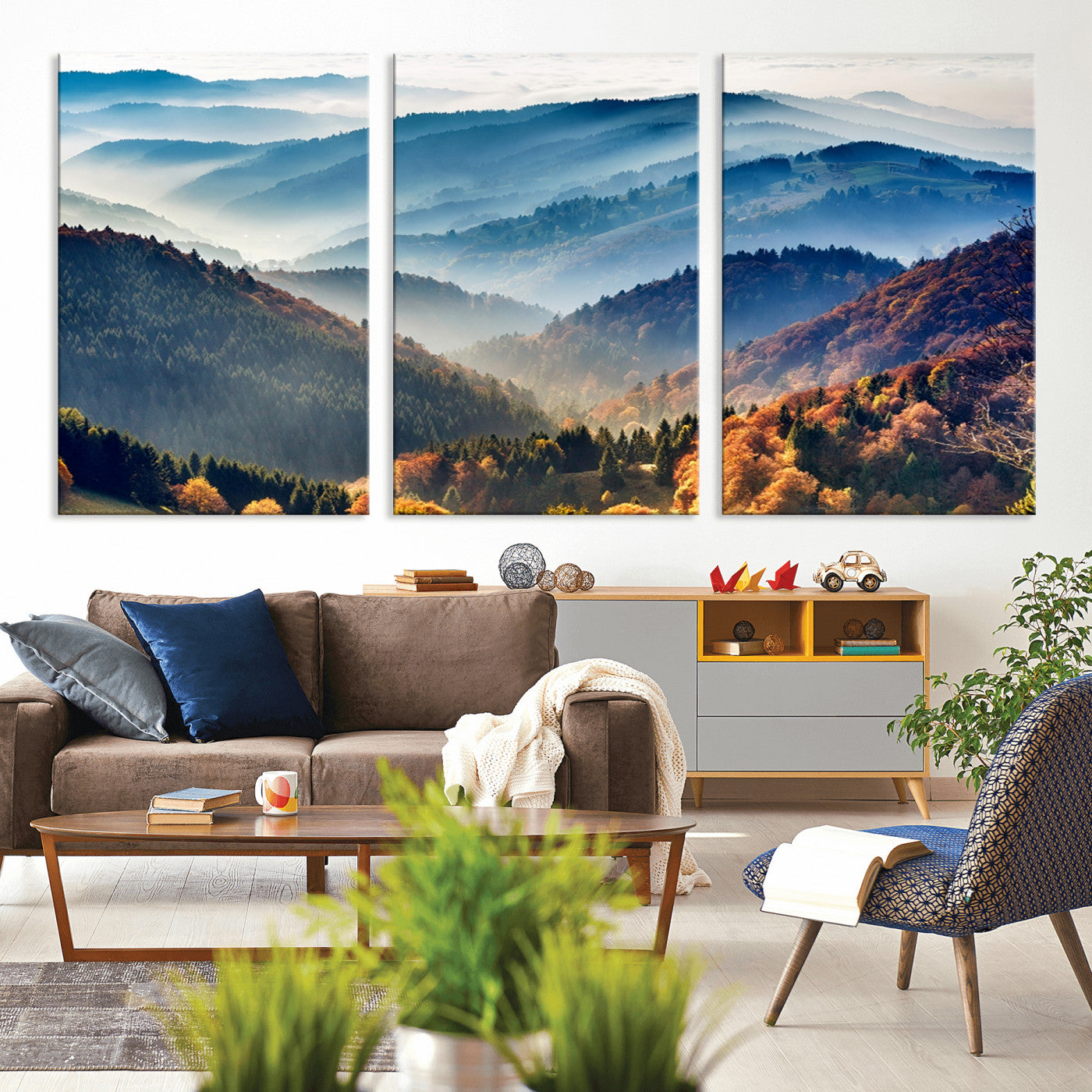 MGV-CV-60X30-3P - Mountains Forest Autumn Wall Art Canvas Print