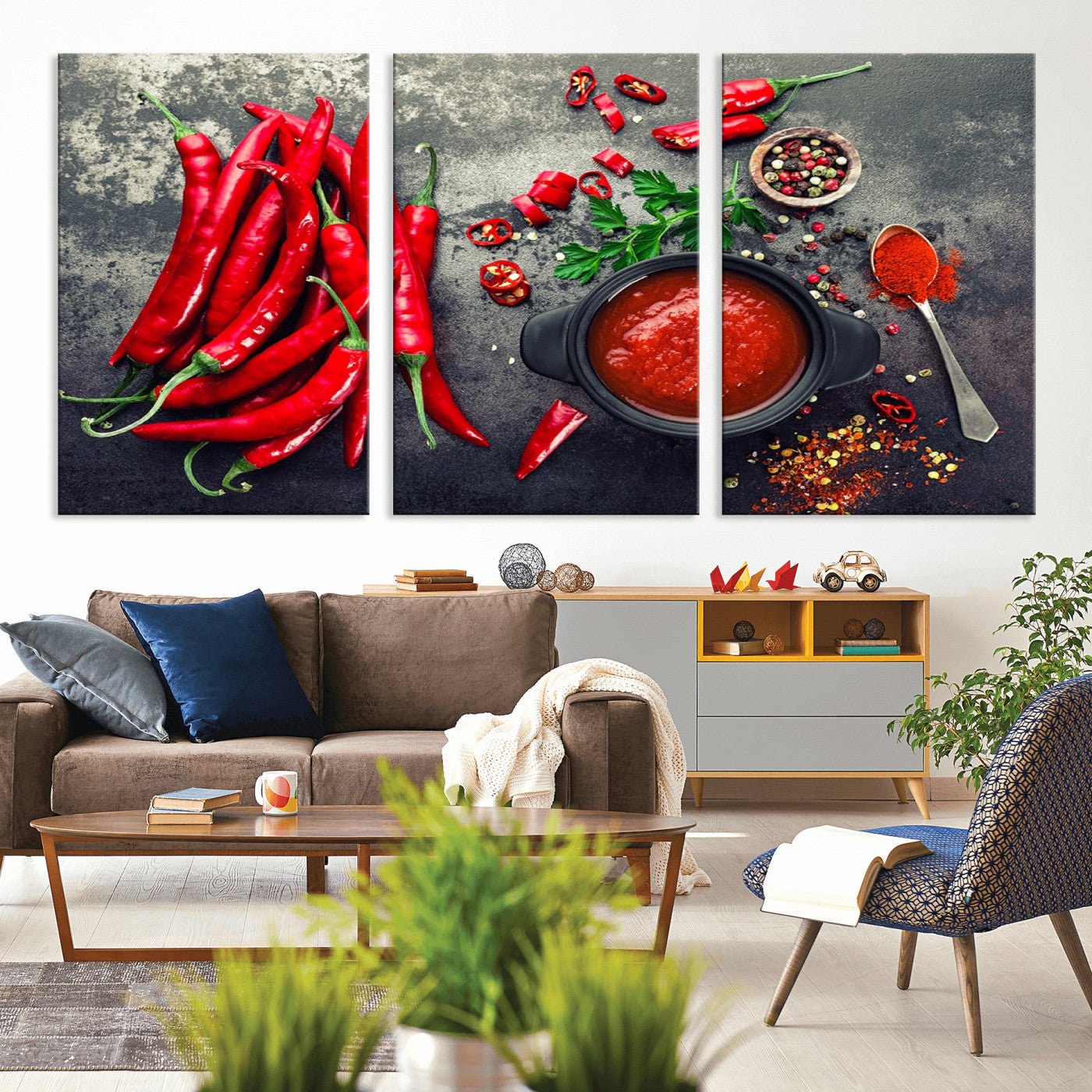 MGV-CV-60X30-3P - Red Pepper Kitchen and Restaurant Wall Wall Art, Red Pepper Kitchen Wall Decor Canvas Print