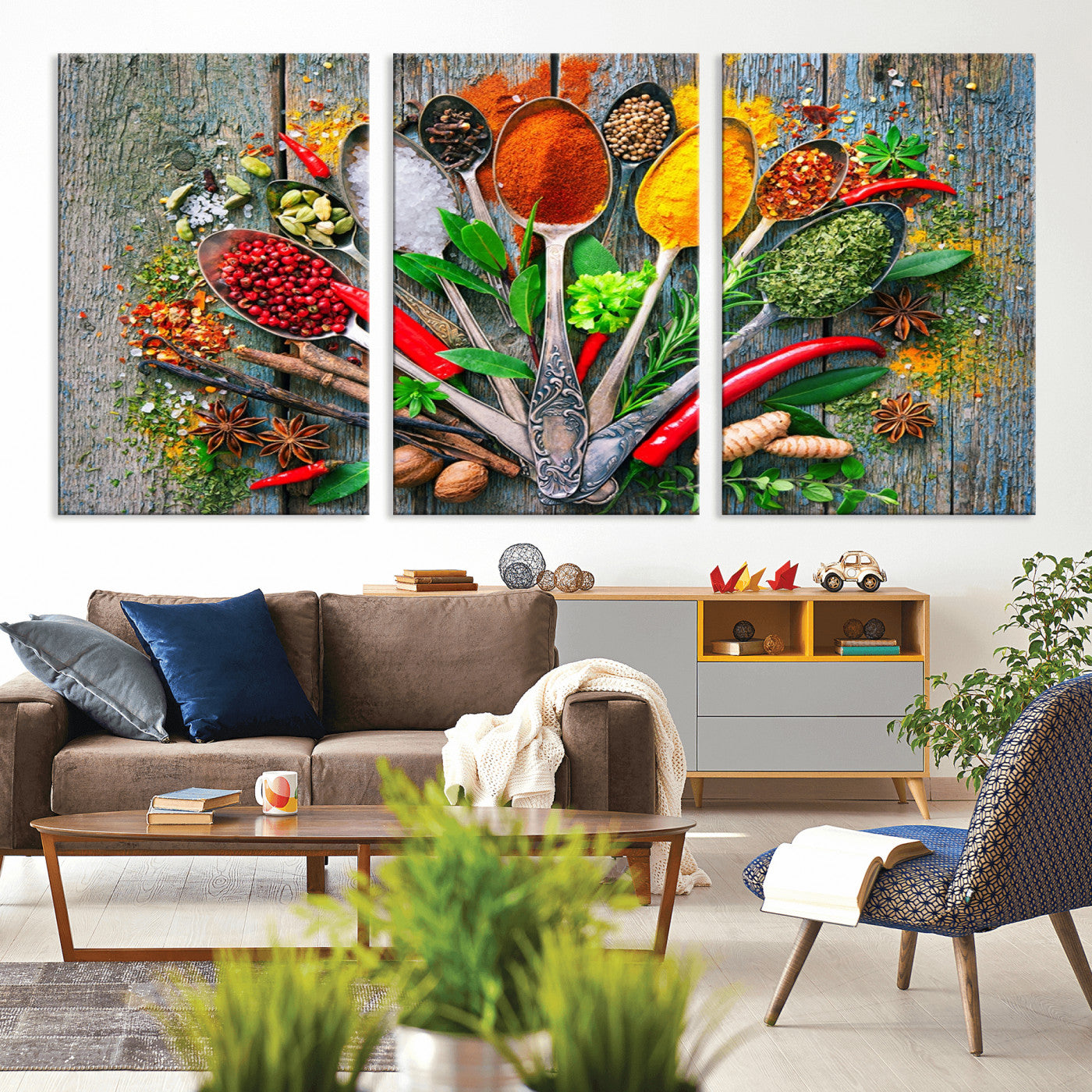 MGV-CV-60X30-3P - Kitchen Wall Art Print - Spoonful of Spices Cooking Wall Art Canvas Print - Vibrant Kitchen Decor