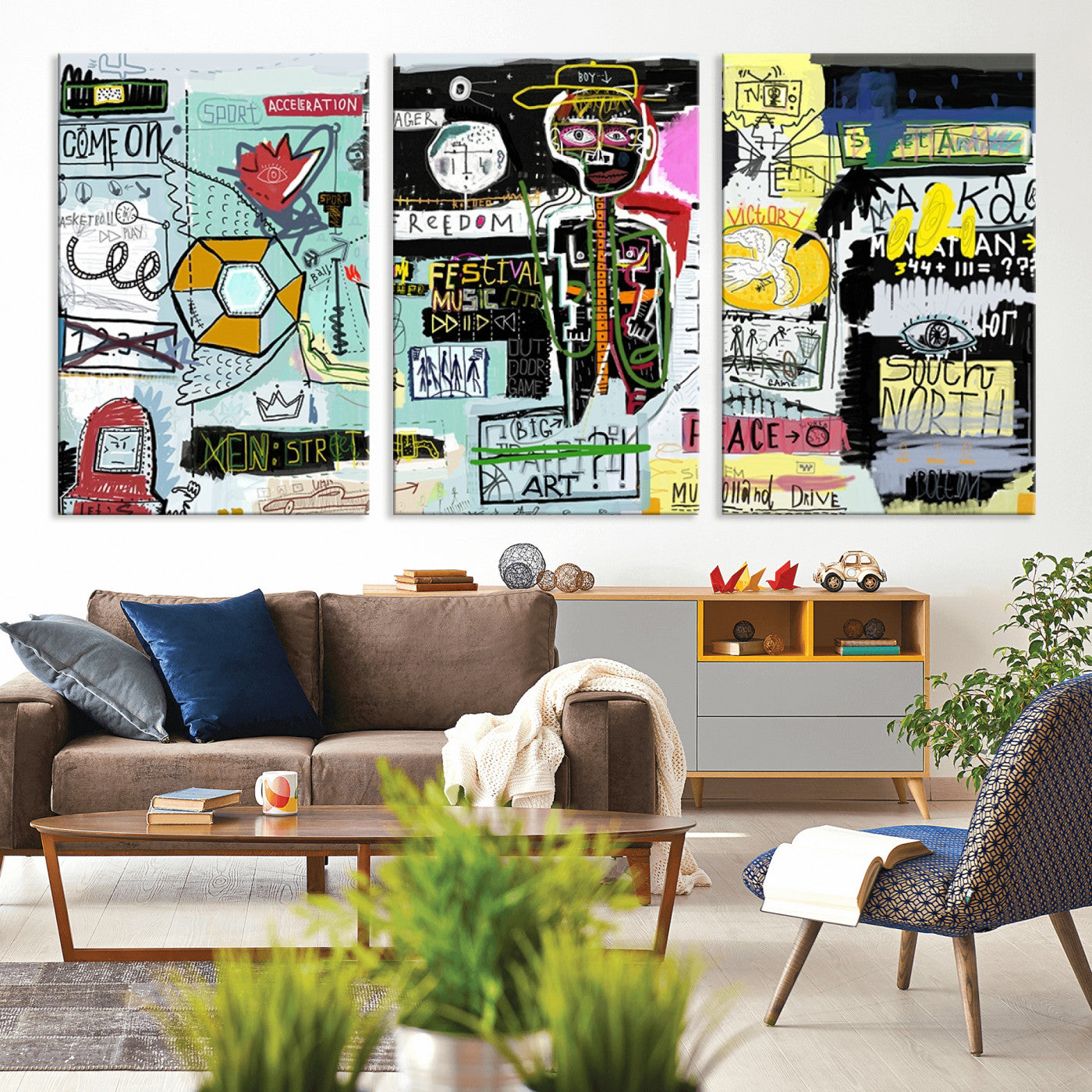 MGV-CV-60X30-3P - Abstract Graffiti Canvas Street Art-Inspired Graffiti Triptych Canvas – Modern Abstract Wall Art for