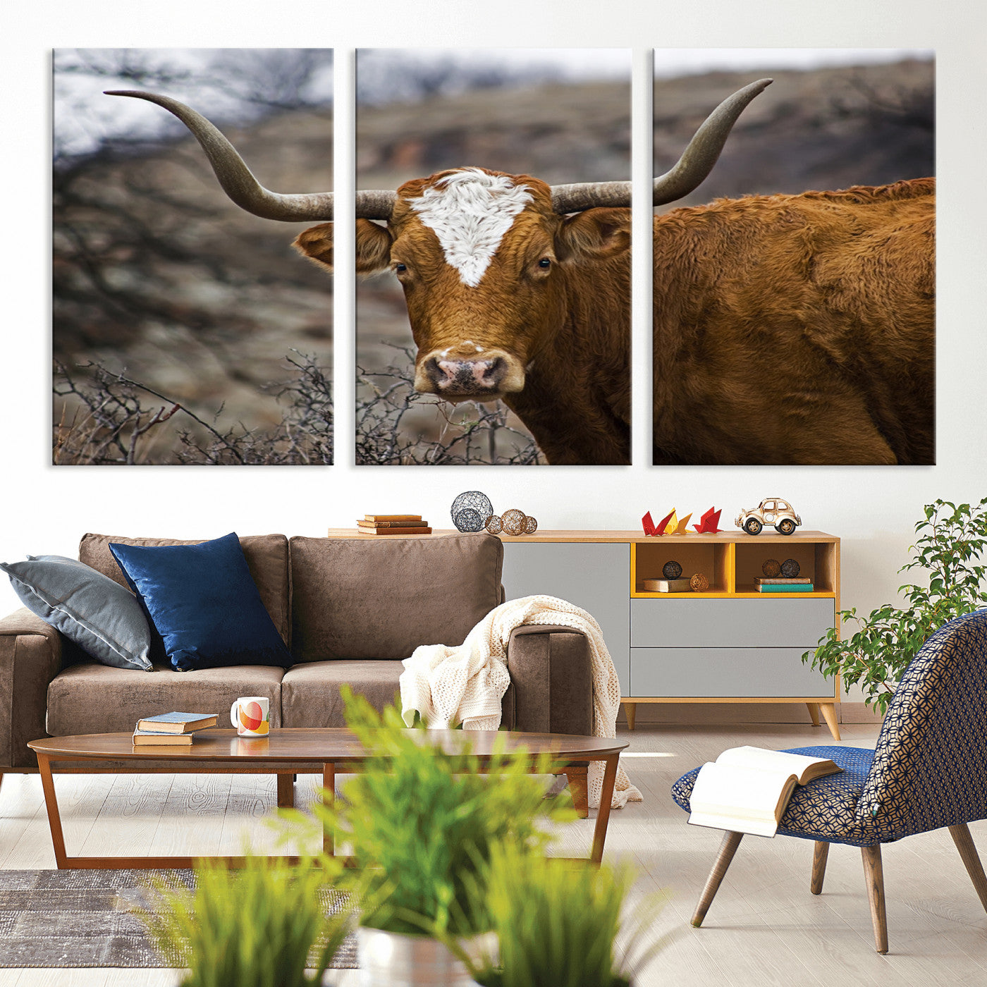 MGV-CV-60X30-3P - Framed Big Cow Animal Wall Art Canvas Print