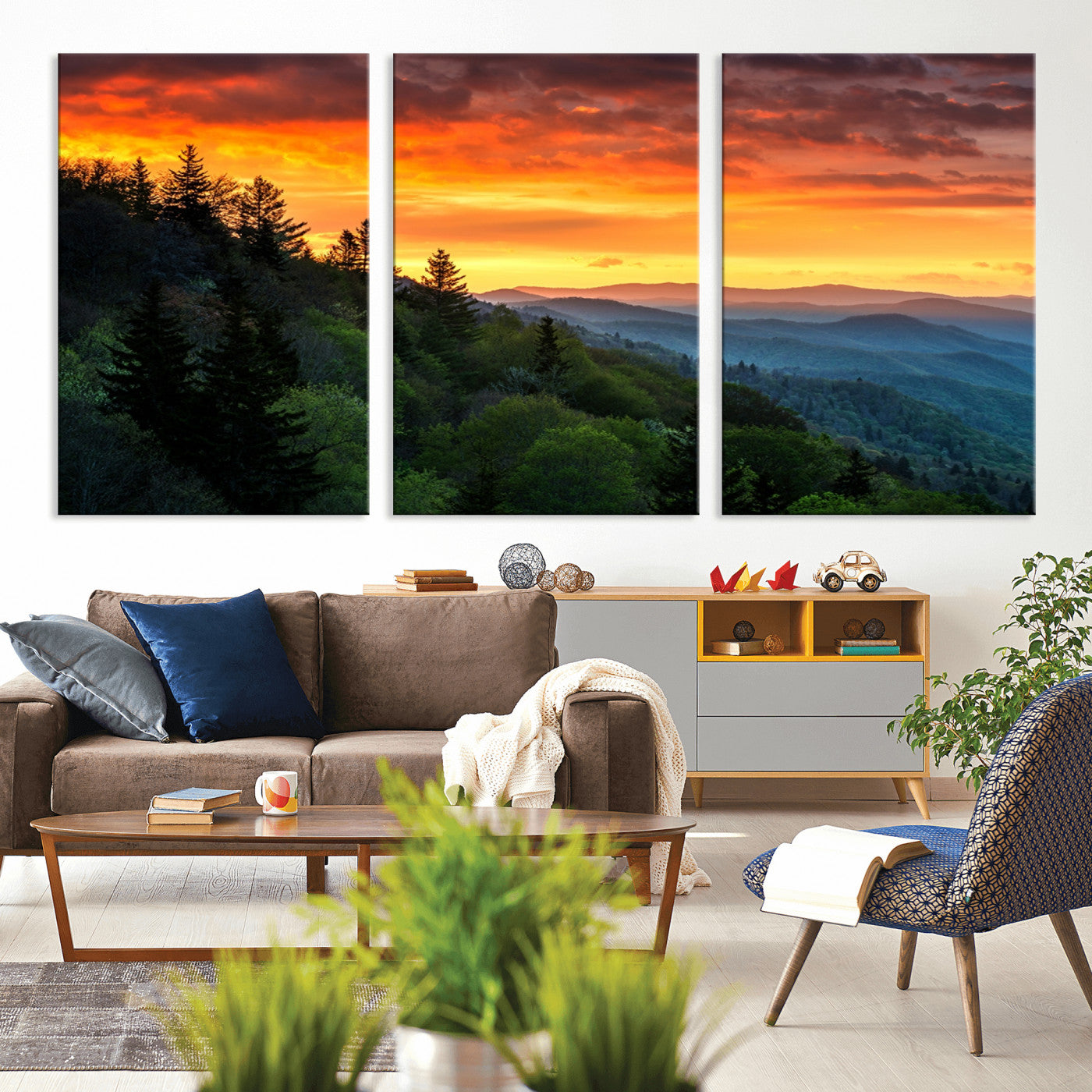 MGV-CV-60X30-3P - Forest Landscape Wall Art Sunset Canvas, Forest Sunset Canvas Print