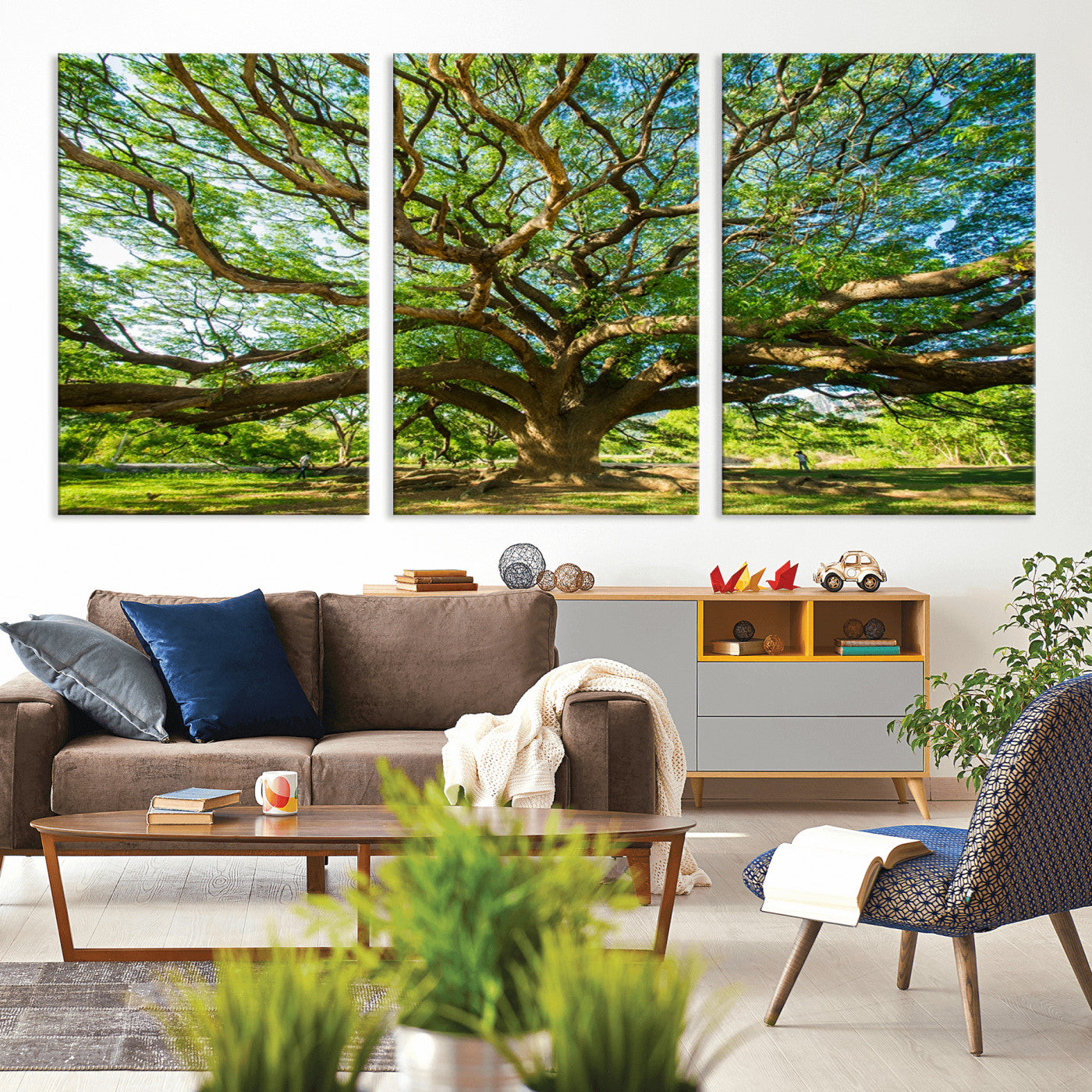 MGV-CV-60X30-3P - Angel Oak Tree Wall Art | Oak Canvas Print | Multi Panel Landscape Wall Art | Ready to Hang Wall Art