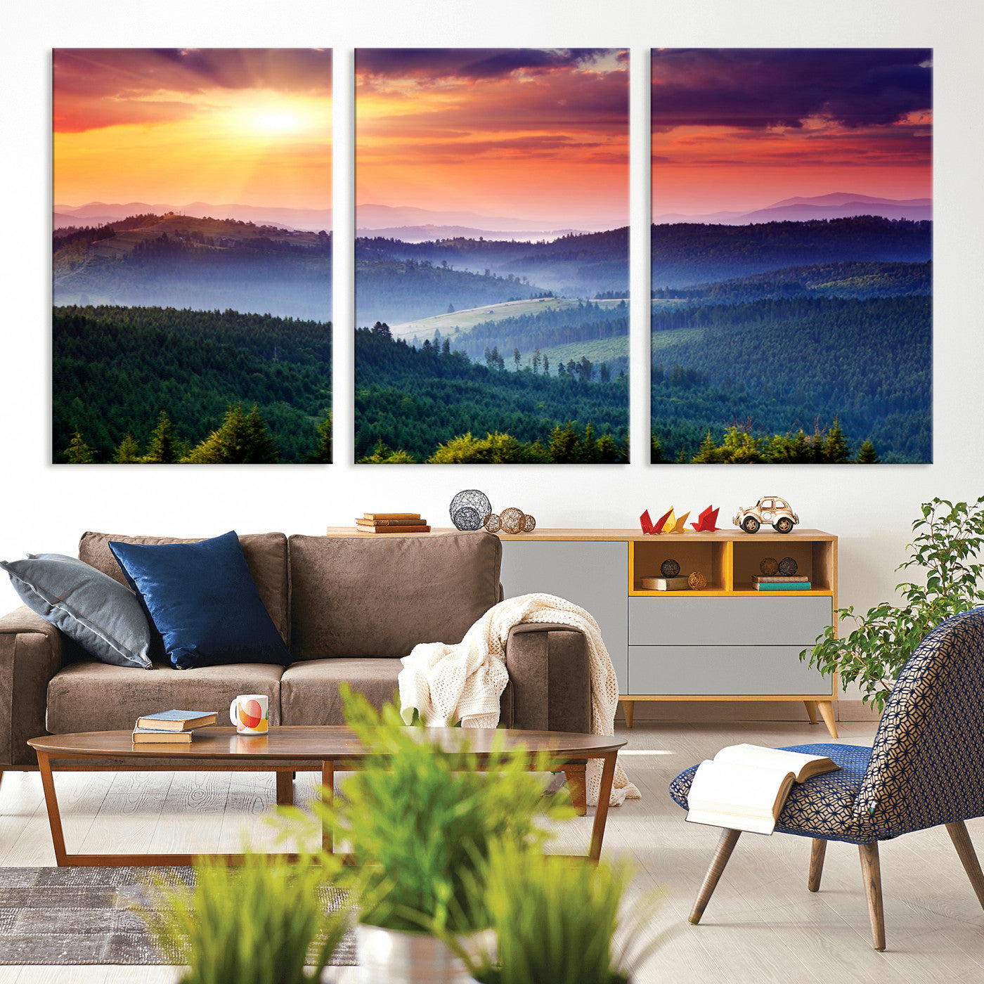 MGV-CV-60X30-3P - Mountain and Sunset Wall Art Canvas Print
