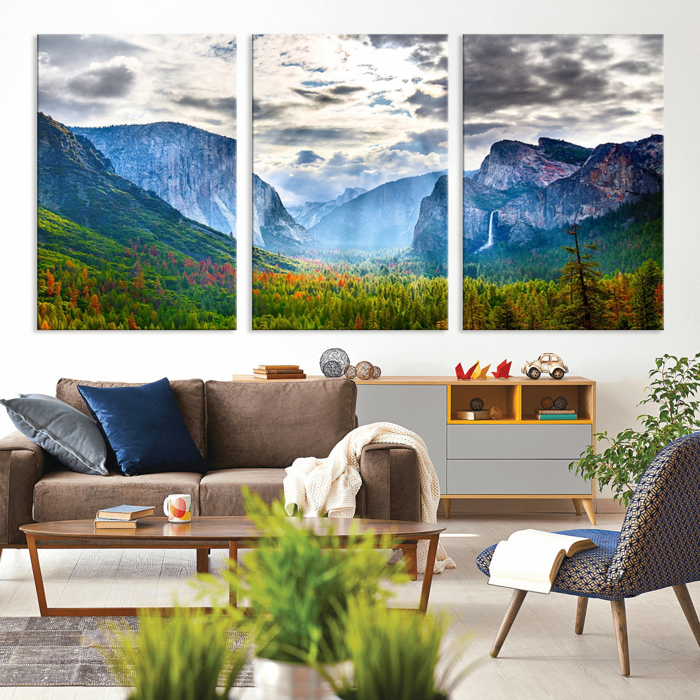 MGV-CV-60X30-3P - Yosemite Park Half Dome 3 Panel Canvas Print | Large Giclée Landscape Wall Art for Living Room,