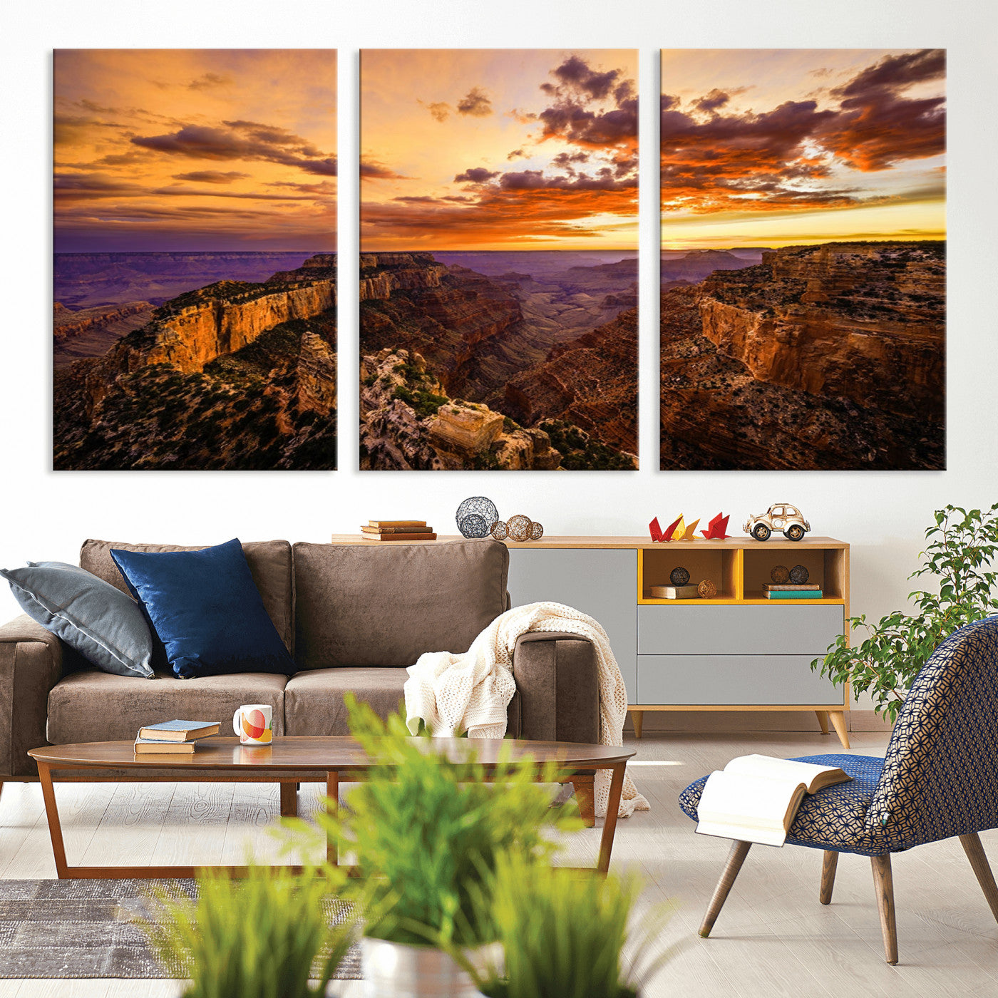 MGV-CV-60X30-3P - Mesmerizing Sunset from Grand Canyon Nal Park Wall Art, Grand Canyon Canvas Print