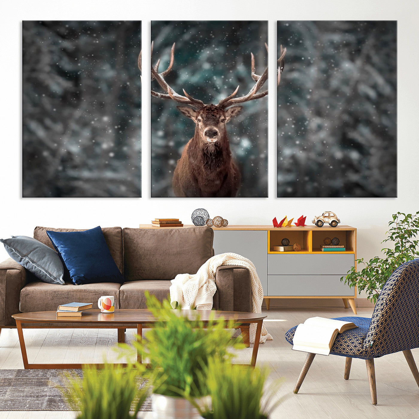 MGV-CV-60X30-3P - Wall Art Deer Art Animal Canvas, Framed Wall Art Deer Canvas Print