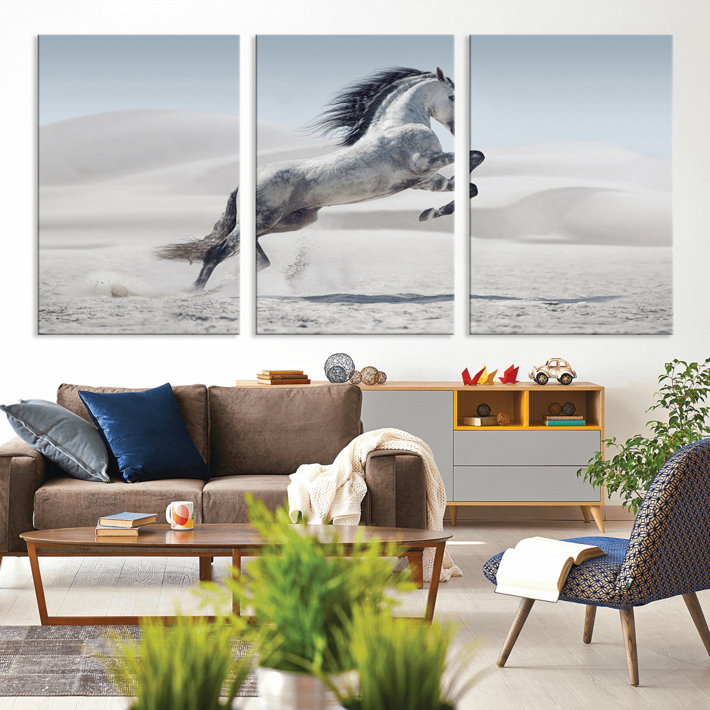 MGV-CV-60X30-3P - Prancing Horse on Dessert Large Wall Art Animal Canvas Print