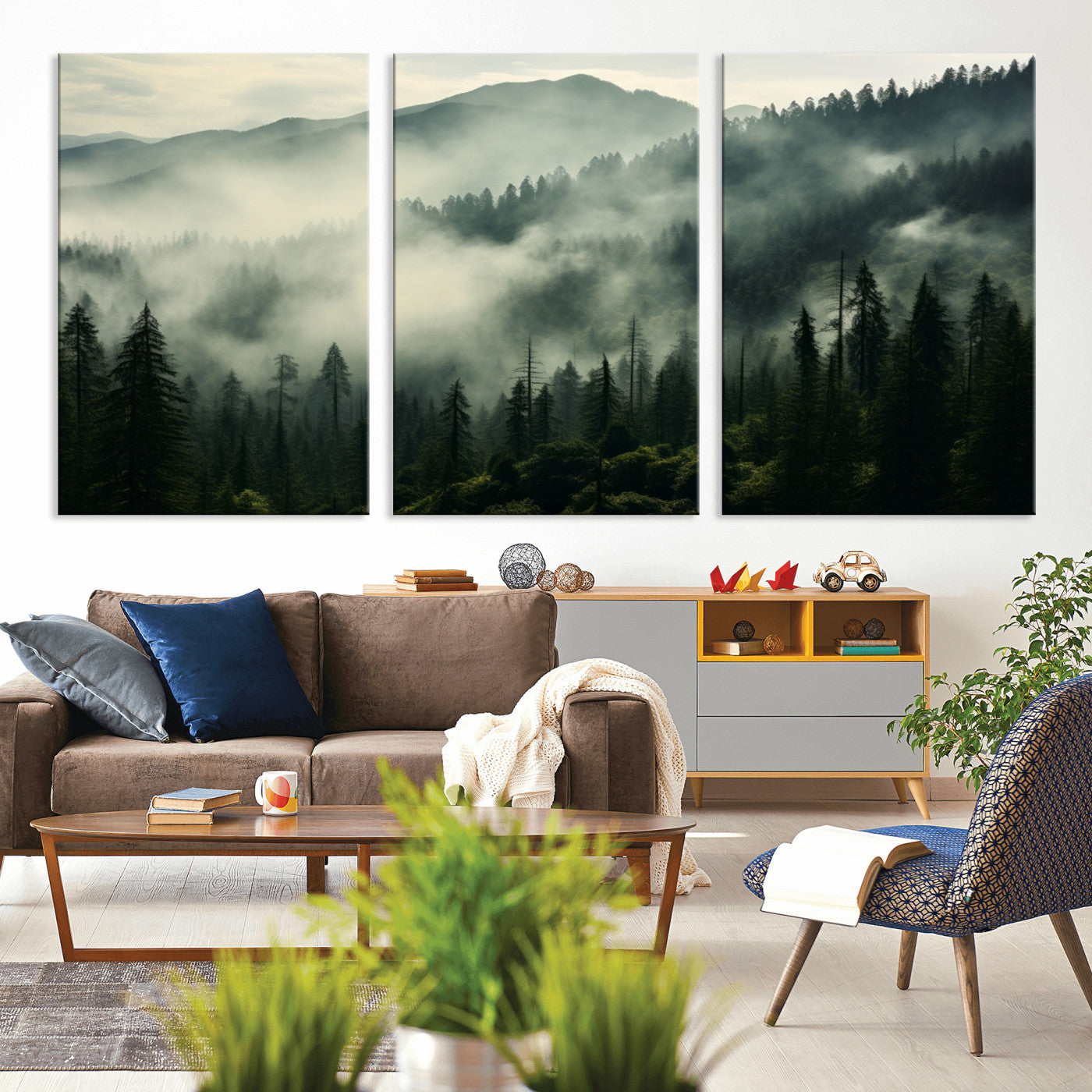 25295-MGV-CV-36X24-Captivating Misty Forest Wall Art Premium Canvas Print a Foggy and Serene Atmosphere