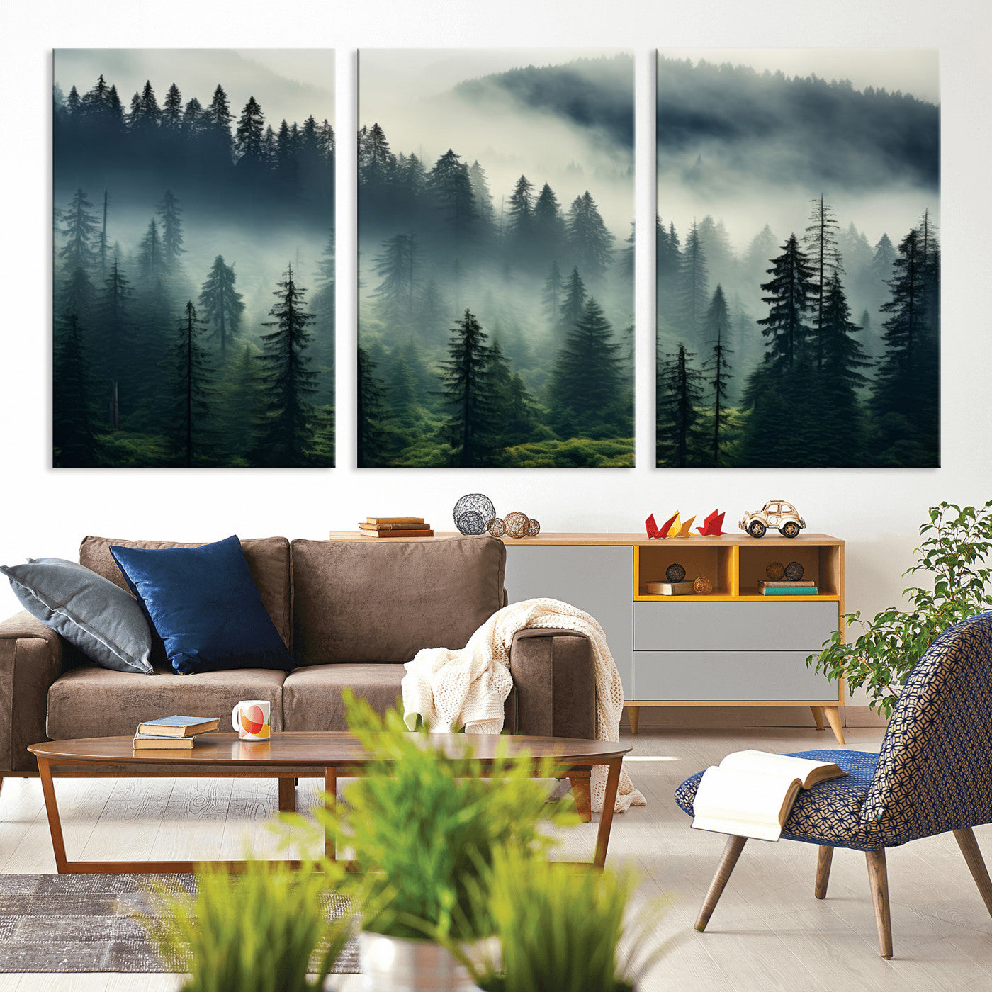 48606-MGV-CV-36X24-Captivating Misty Forest Wall Art Premium Canvas Print a Foggy and Serene Atmosphere