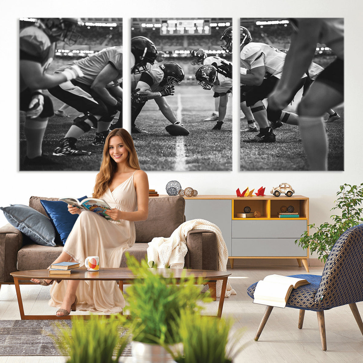13273-MGV-CV-36X24 - American Football Wall Art Canvas Print Framed Stadium Sport