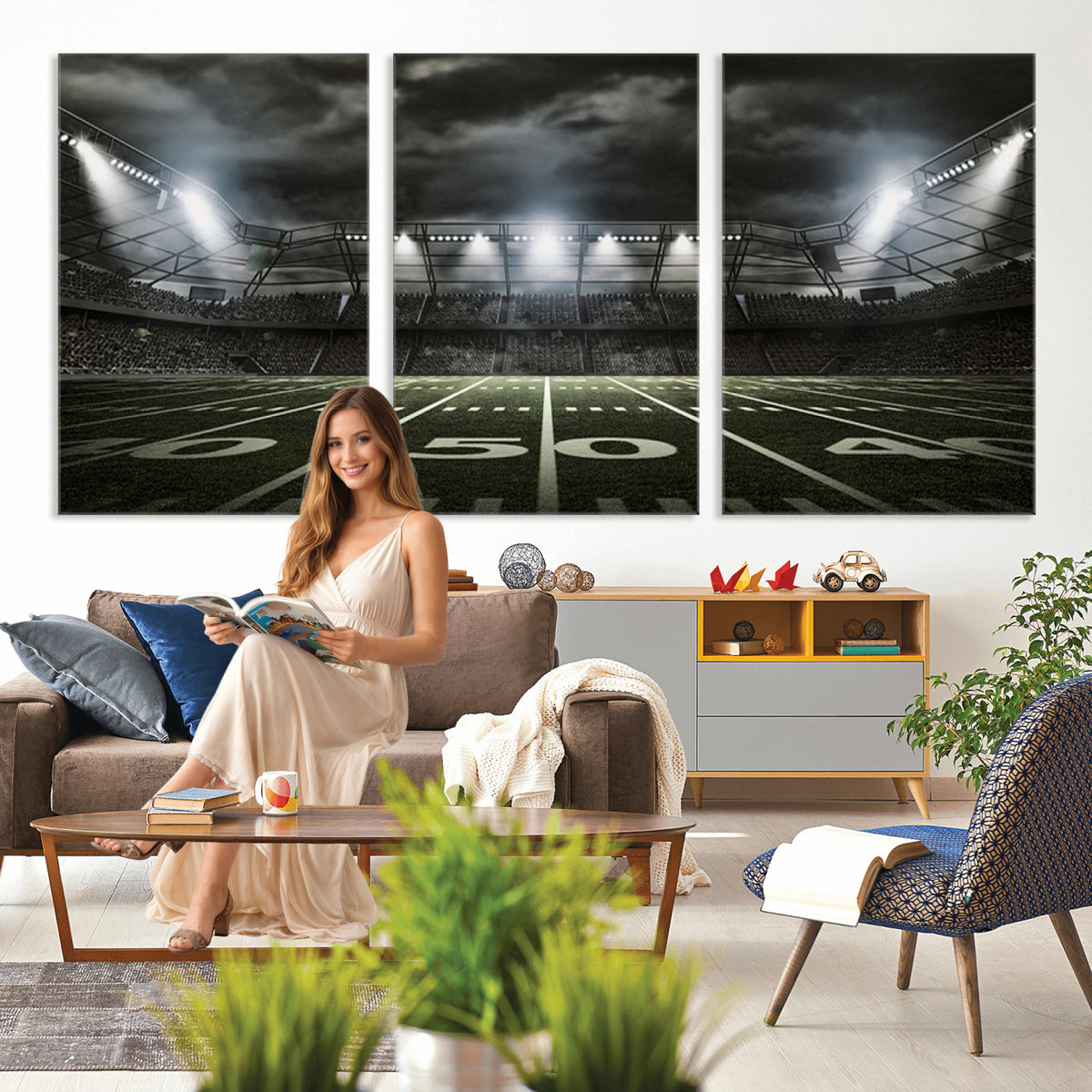 90107-MGV-CV-36X24 - American Football Stadium Wall Art Canvas Print, Stadium Sport Wall Art Print