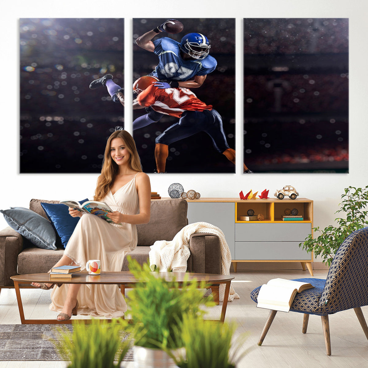 76491-MGV-CV-36X24 - American Football Wall Art Canvas Print, Stadium Sport Wall Art Print
