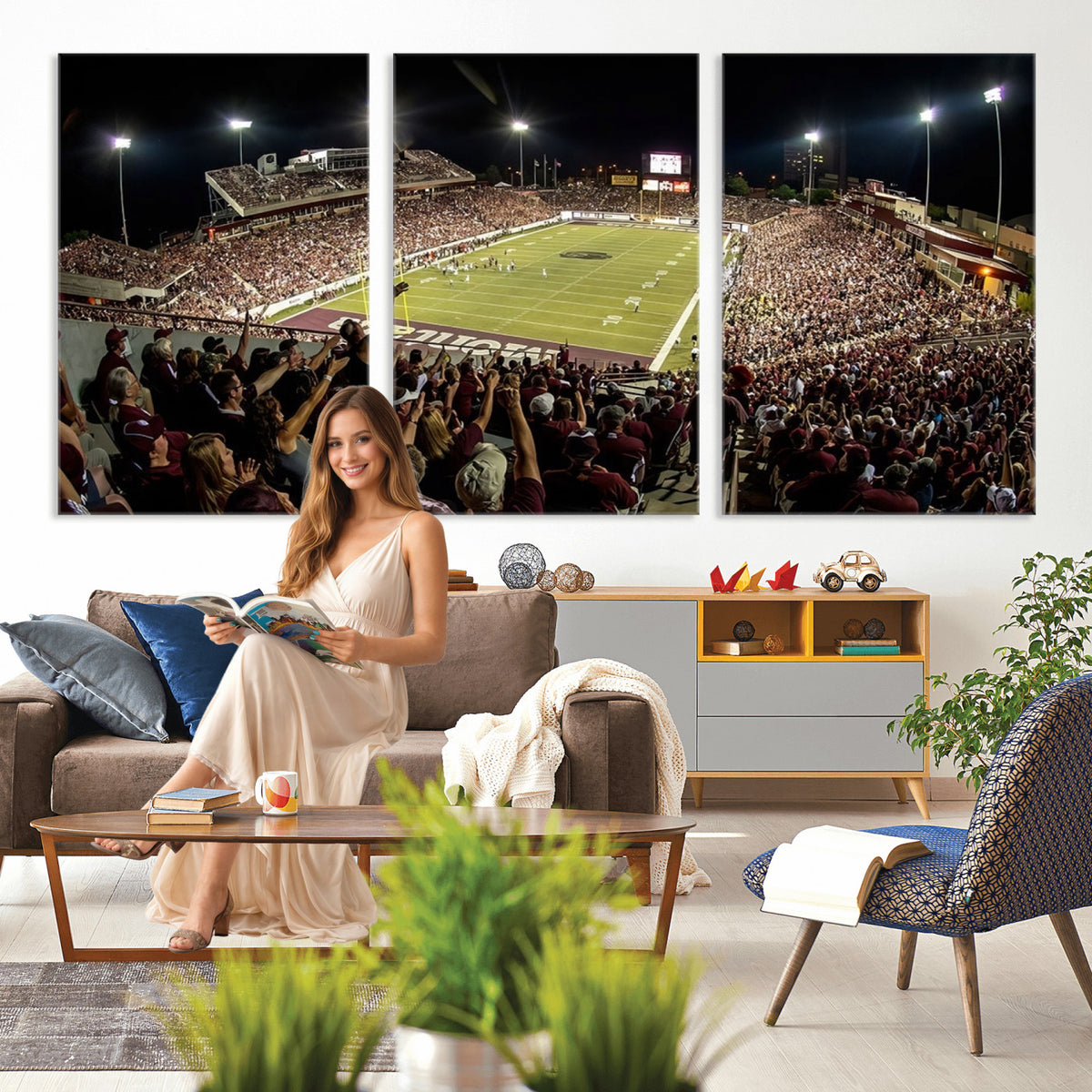94126-MGV-CV-36X24 - Washington-Grizzly Stadium Canvas Wall Art | Exciting Game Night Atmosphere in Panoramic View