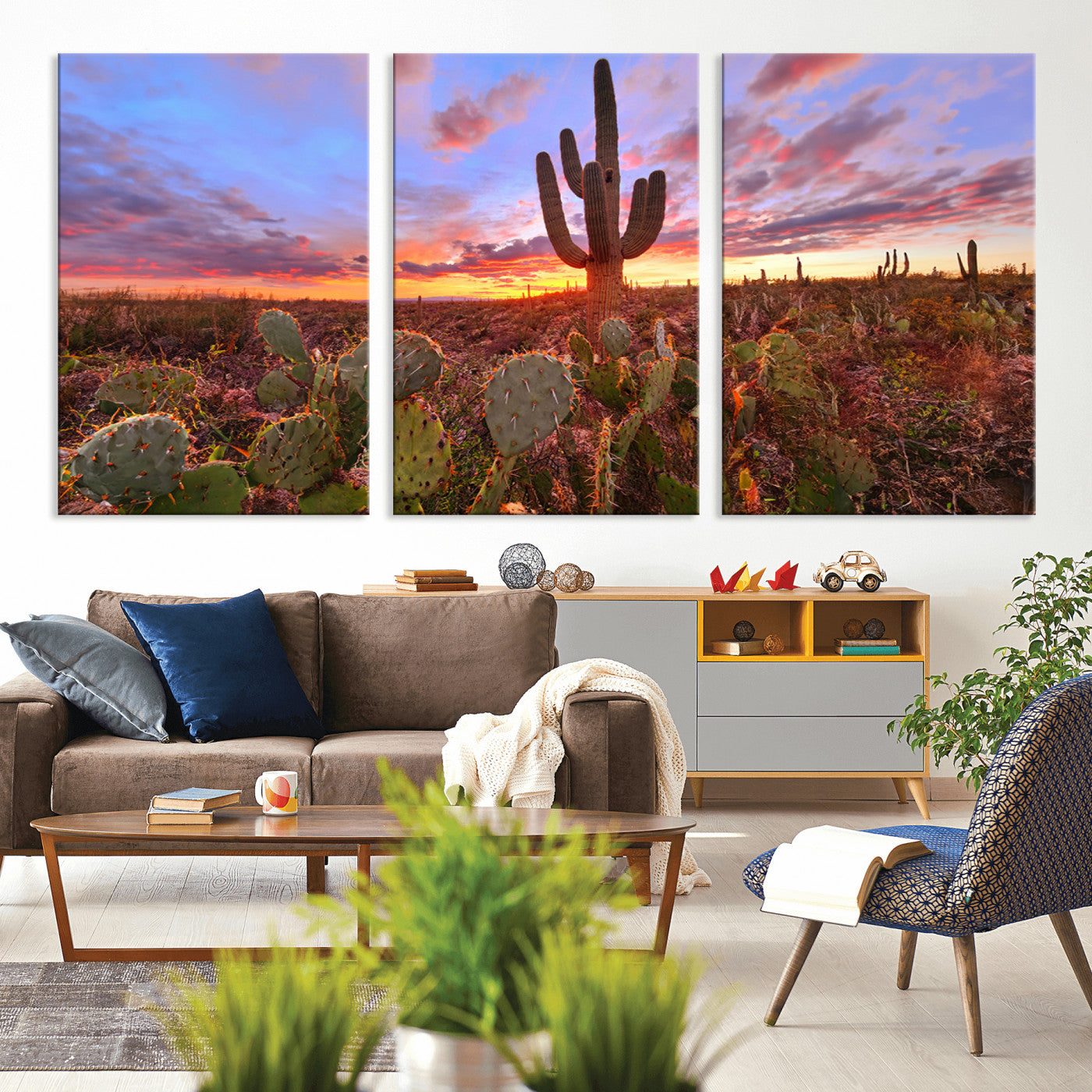 MGV-CV-60X30-3P - Arizona Desert Wall Art Canvas Print - Framed Deser Sunset Wall Decor