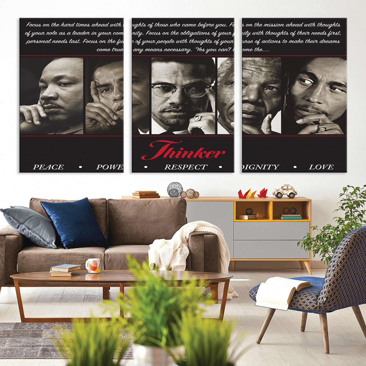 MGV-CV-60X30-3P - Thinkers of Wall Art Canvas Print - Inspirational Wall Art Featuring Icons of Peace, Power, and