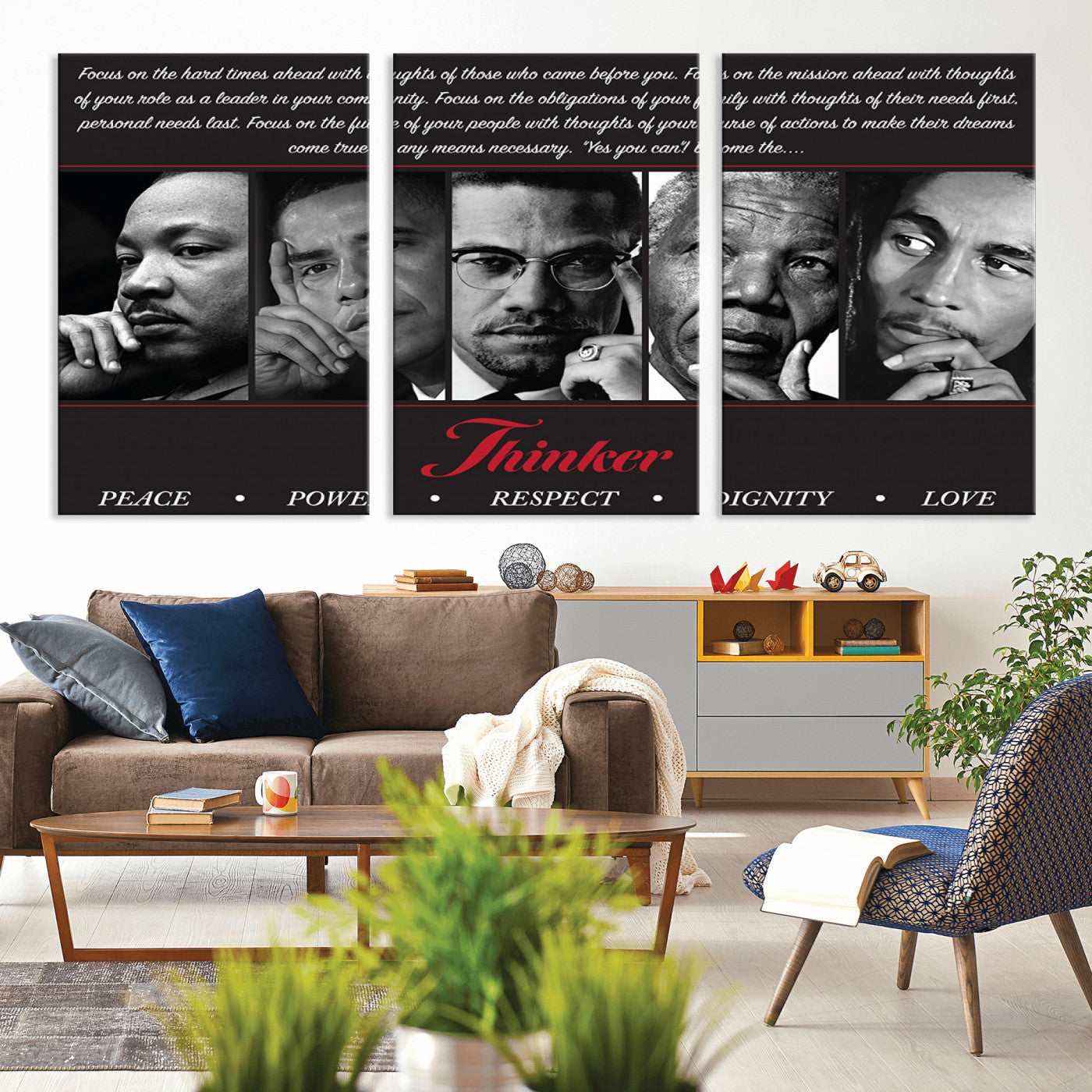 MGV-CV-60X30-3P - Thinker Peace Power Respect Dignity Wall Art | Thinkers of Changel Wall Art Featuring Icons of
