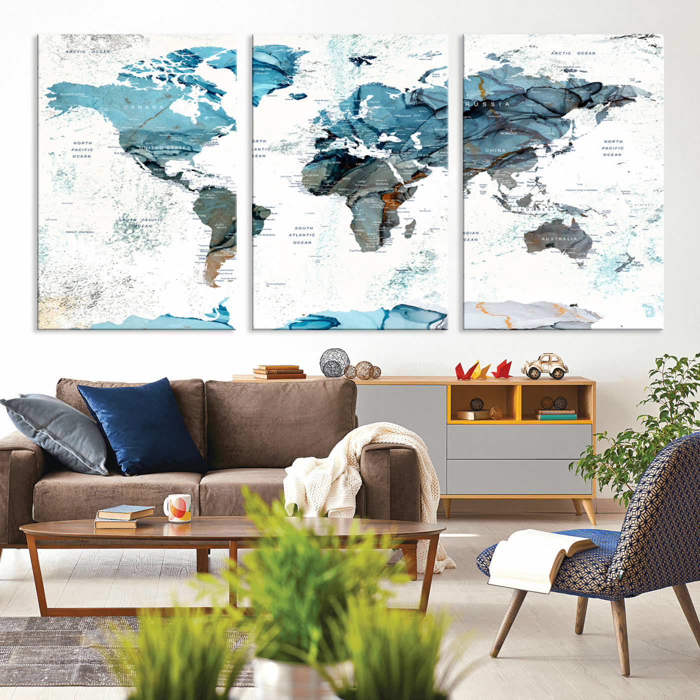 MGV-CV-60X30-3P - Push Pin World Map Canvas Print – Framed Wall Art for Couples to Track Their Travels – Anniversary