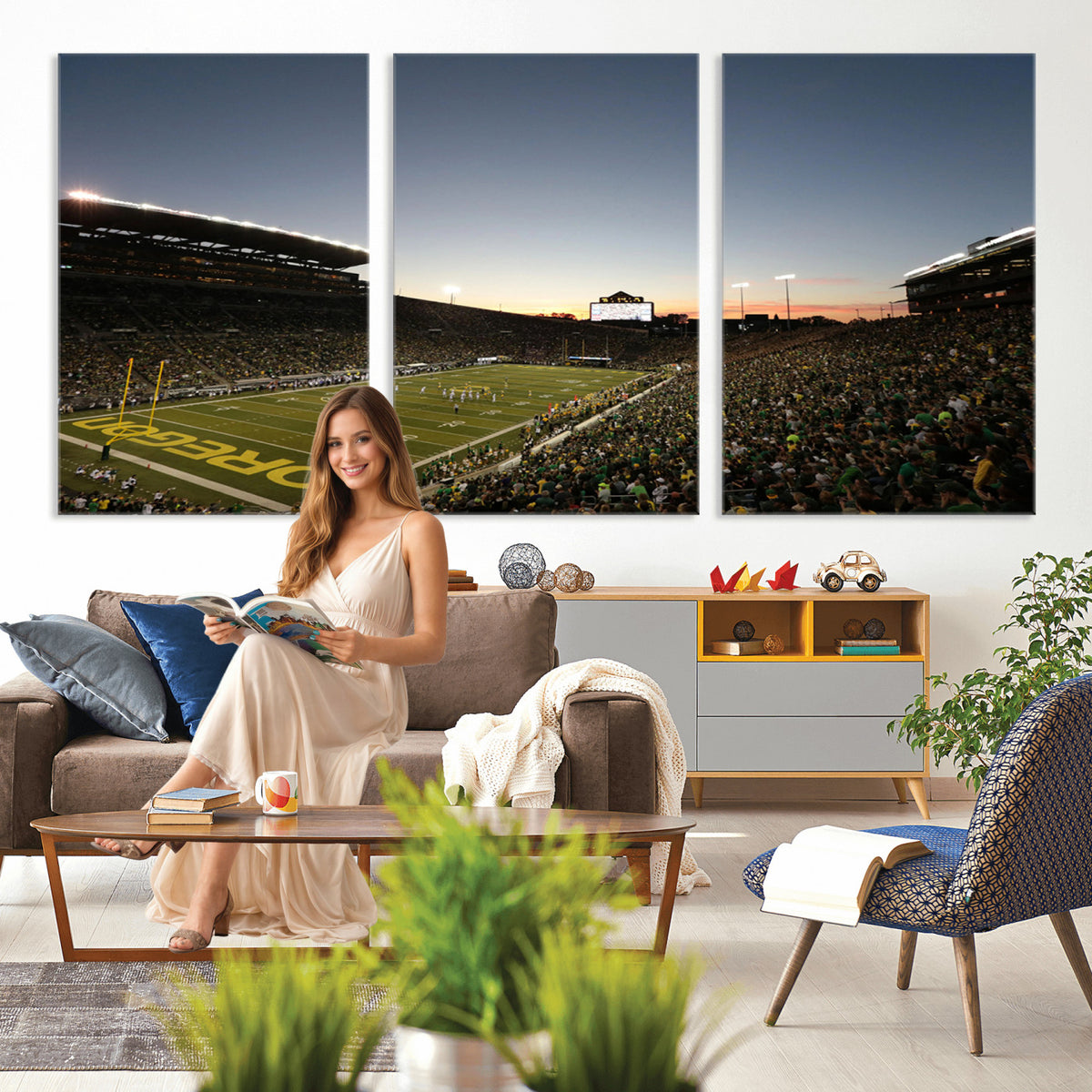 21429-MGV-CV-36X24 - Oregon Ducks Football Team Print - Eugene Autzen Stadium Wall Art Canvas Print