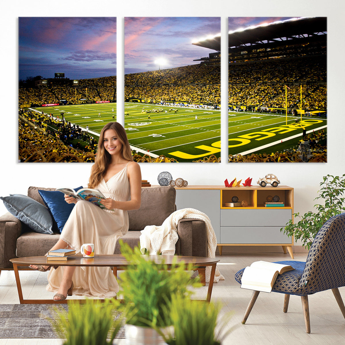 72017-MGV-CV-36X24 - University of Oregon Ducks Football Team Print, Eugene, Framed and Ready to Hang