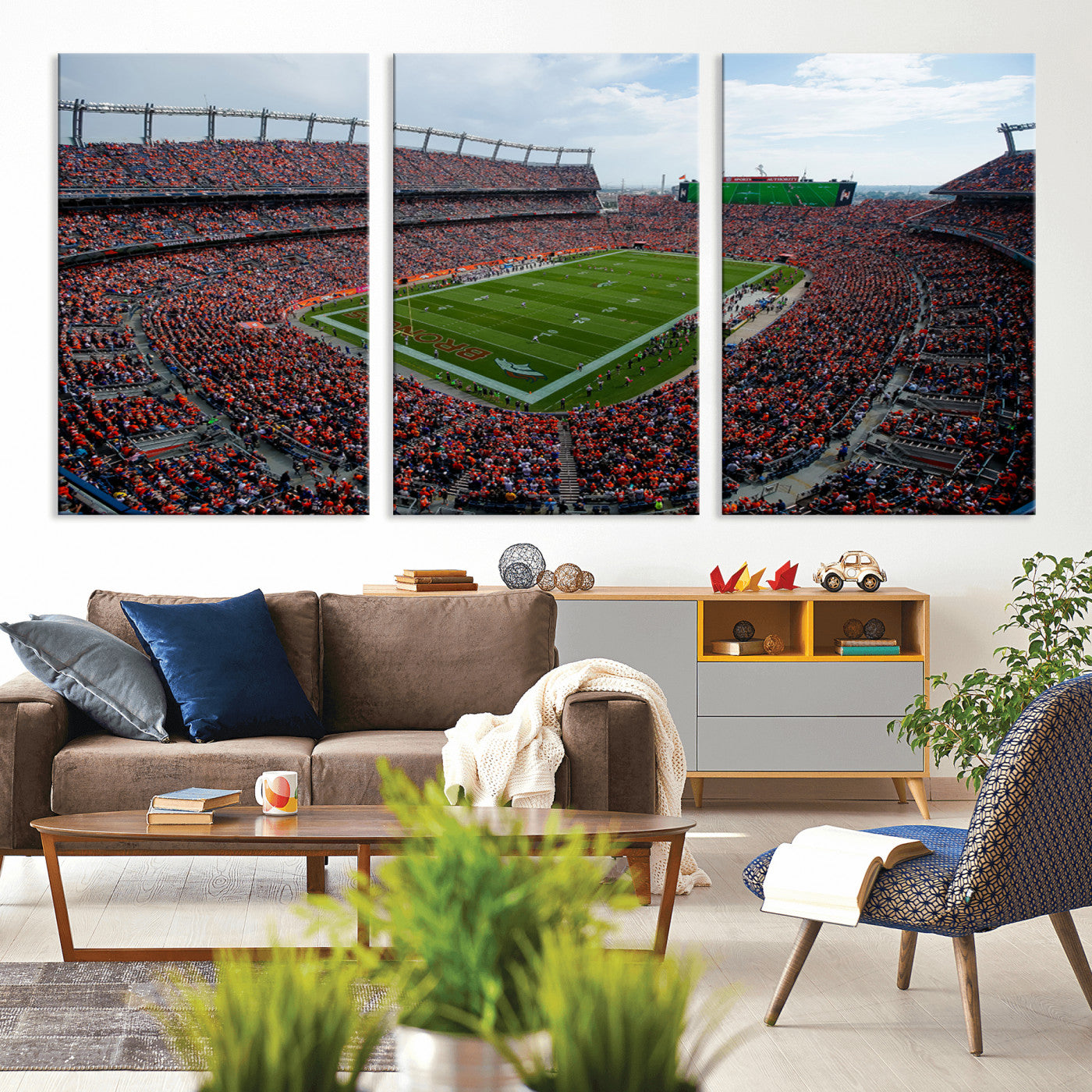 MGV-CV-60X30-3P - Denver Broncos Football Team Print - Empower Field Mile High Stadium Wall Art Canvas Print